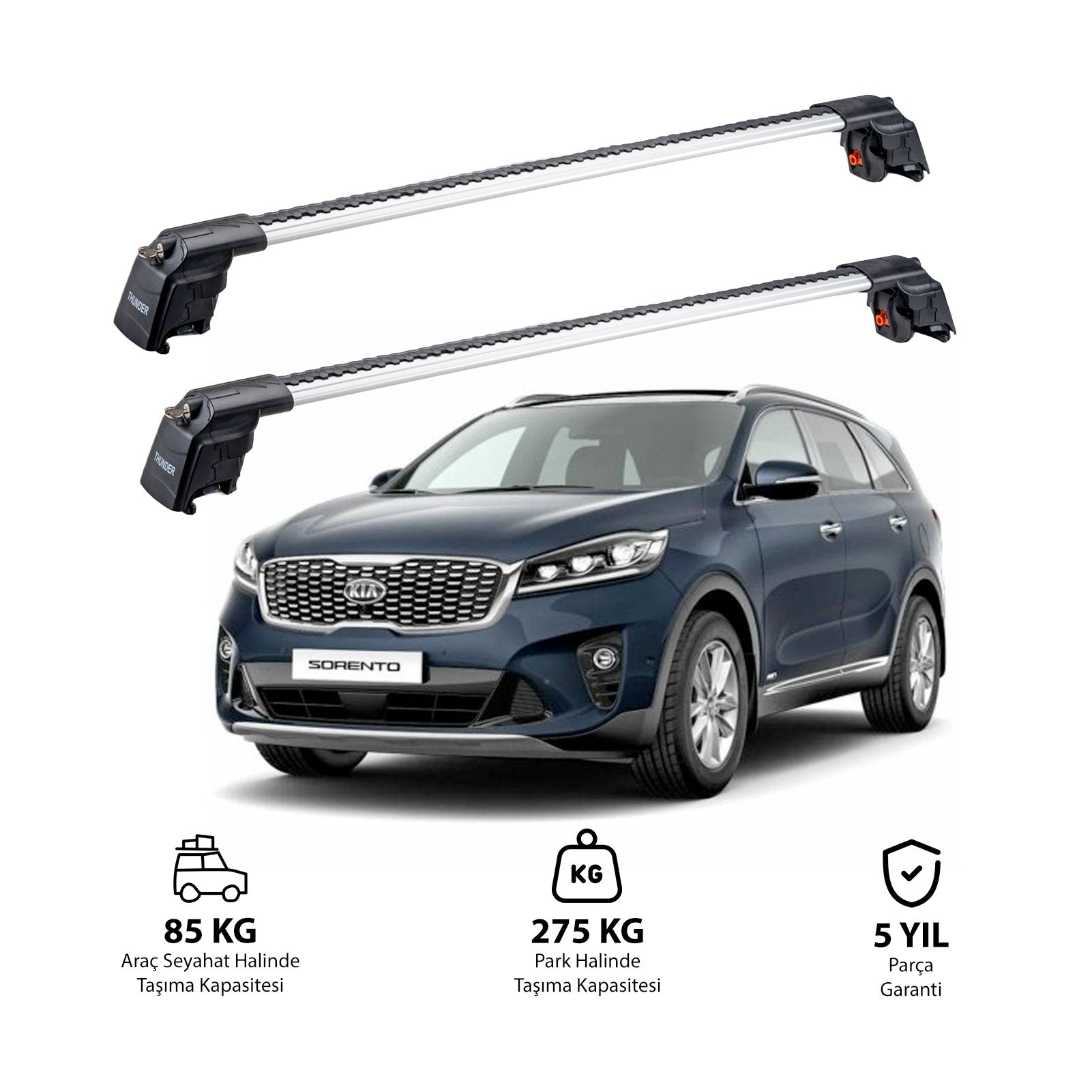 KIA SORENTO PRIME 2015-2020 TRX2 Thunder Carrier Barres transversales pour galerie de toit 2 barres