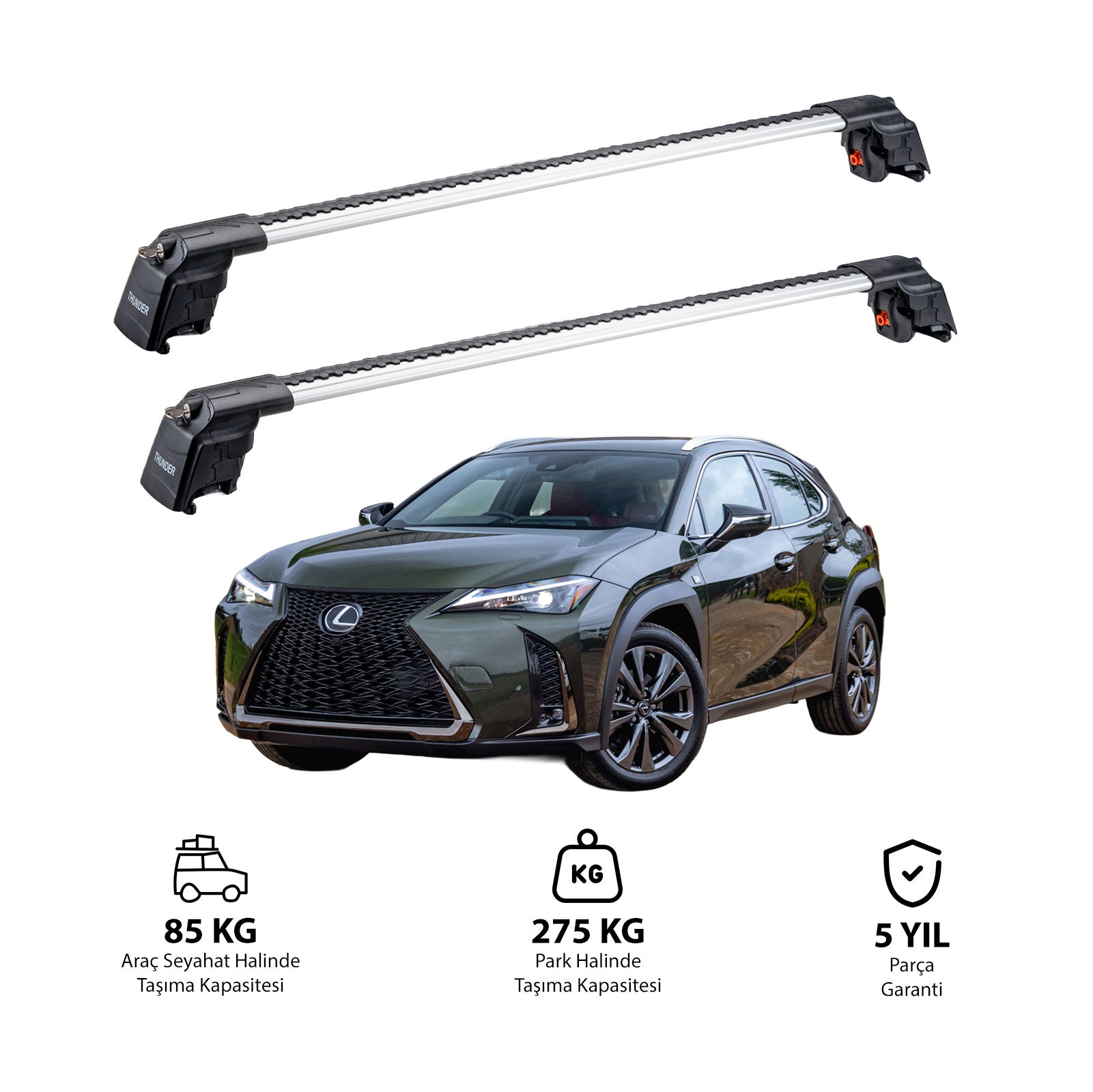 LEXUS UX 2019 et modèles ultérieurs TRX2 Thunder Carrier Barres transversales pour galerie de toit 2 barres