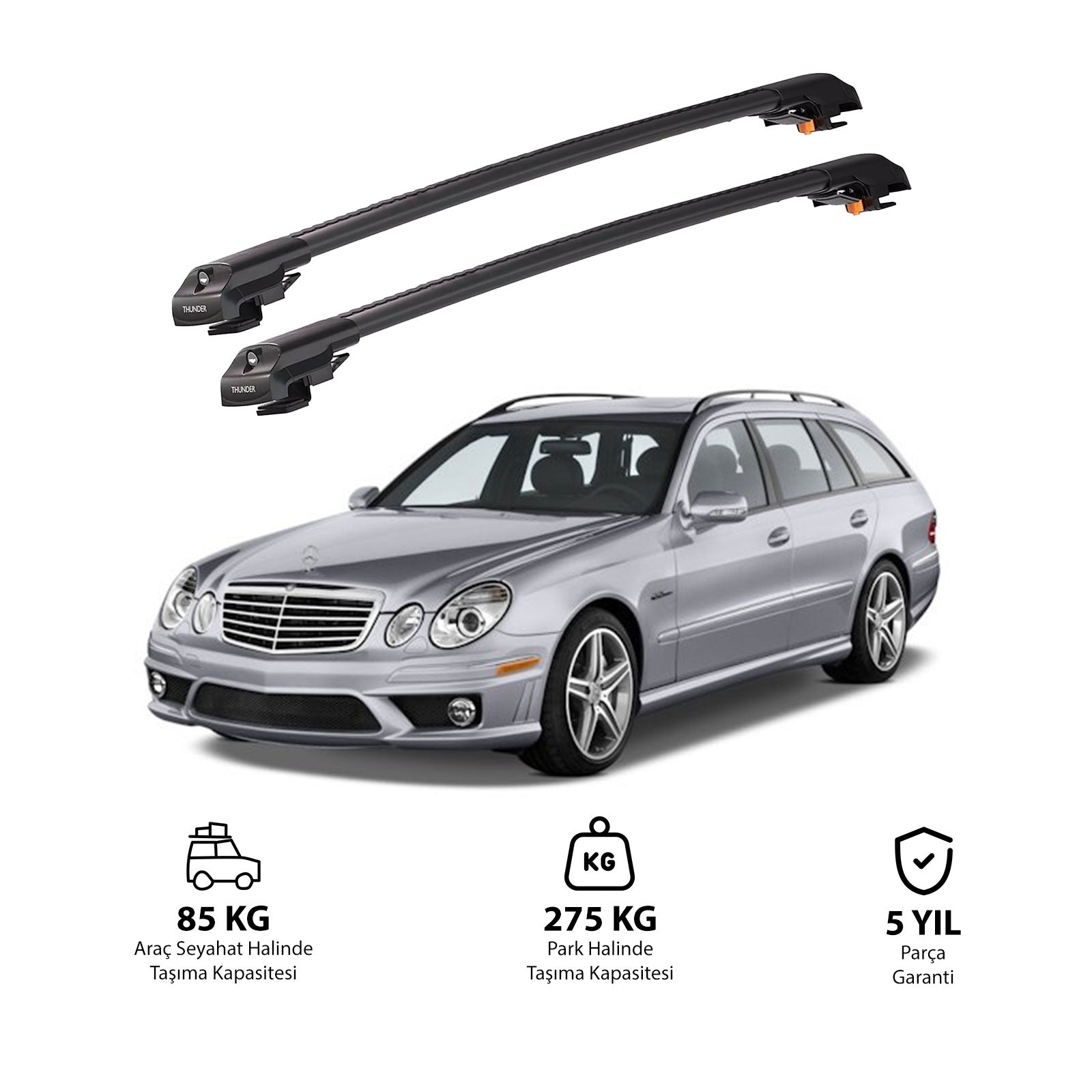 MERCEDES-BENZ E-CLASS 2004-2009 TRX1 Thunder Carrier Barres transversales pour galerie de toit de voiture, 2 barres
