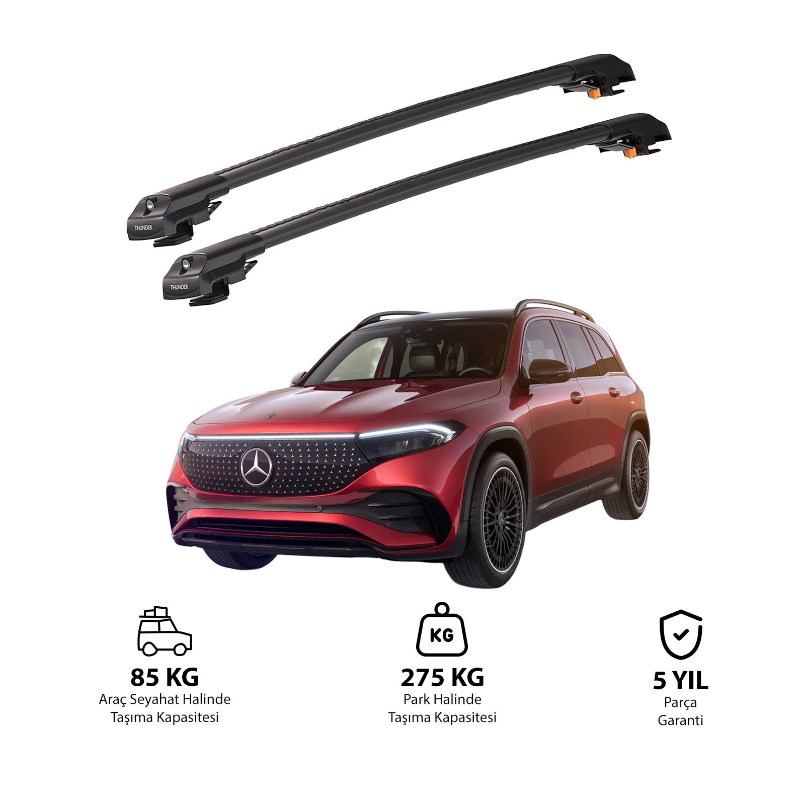 MERCEDES-BENZ EQB 2021 et modèles ultérieurs TRX1 Thunder Carrier Barres transversales pour galerie de toit de voiture, 2 barres