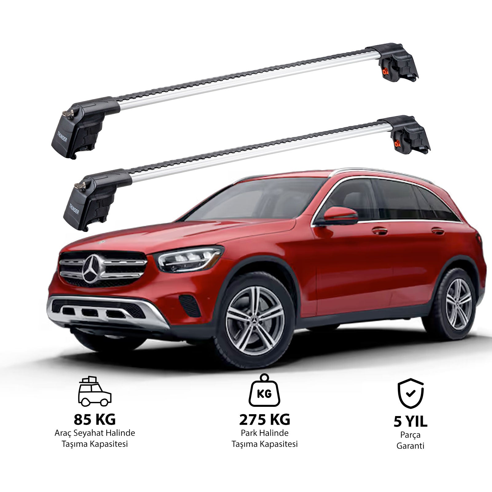 MERCEDES-BENZ GLC-CLASS 2016-2025 TRX2 Thunder Carrier Barres transversales pour galerie de toit 2 barres
