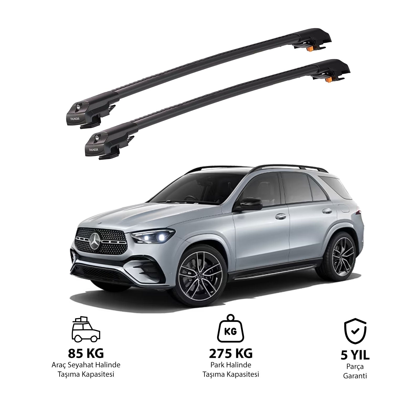 MERCEDES GLE 2016-2024 TRX1 Thunder Carrier Barres transversales pour galerie de toit de voiture, 2 barres