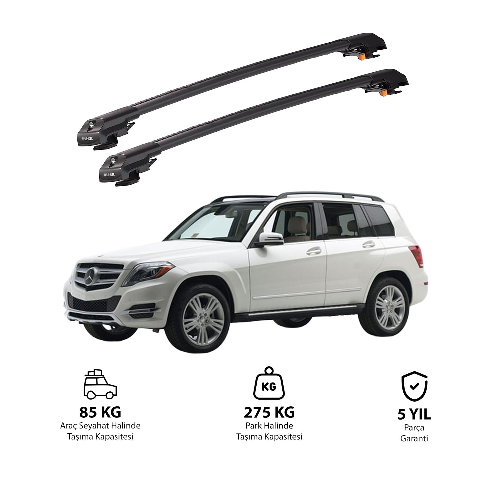 MERCEDES-BENZ GLK-CLASS 2009-2015 TRX1 Thunder Carrier Barres transversales pour galerie de toit de voiture, 2 barres