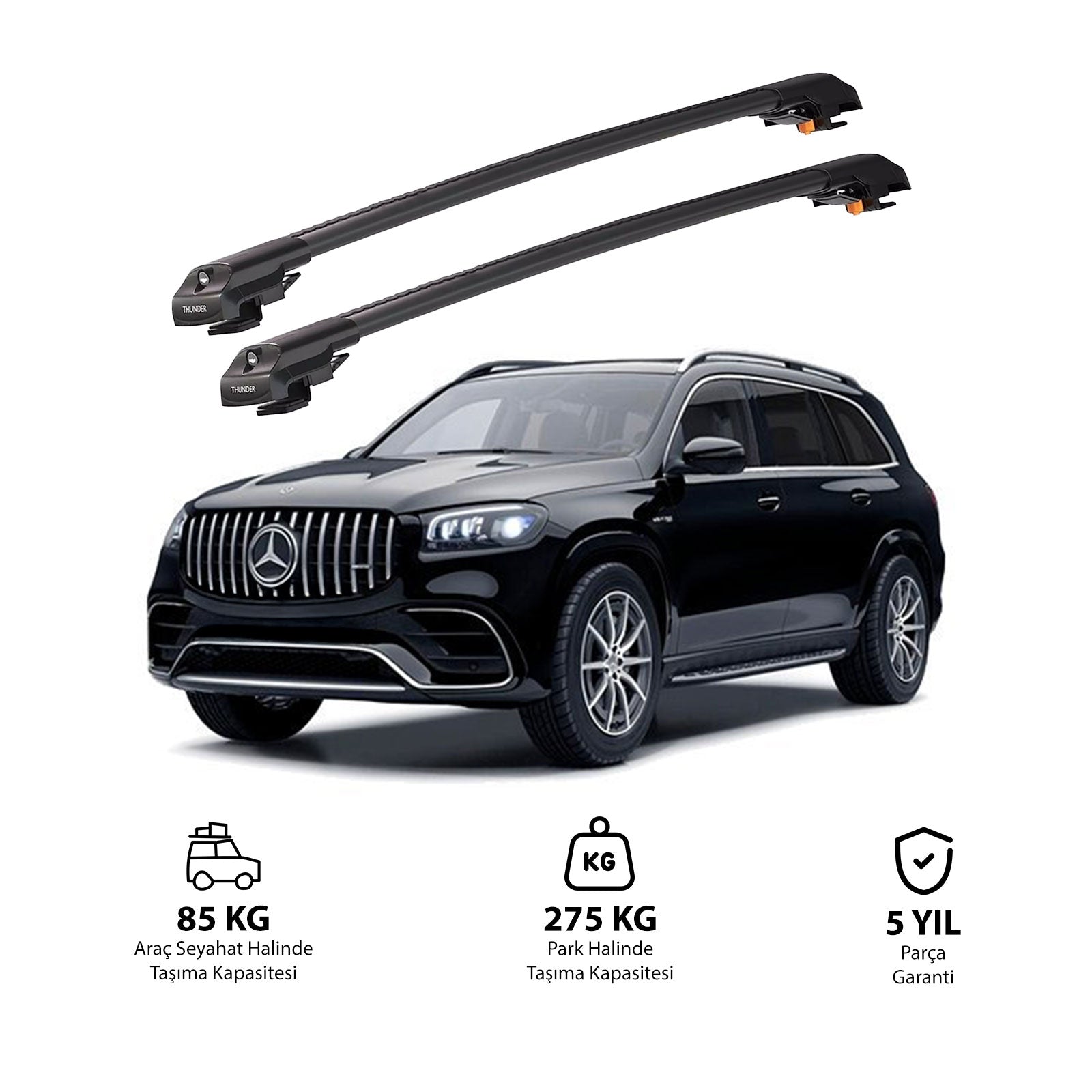 MERCEDES-BENZ GLS-CLASS 2020 et modèles ultérieurs TRX1 Thunder Carrier Barres transversales pour galerie de toit de voiture, 2 barres