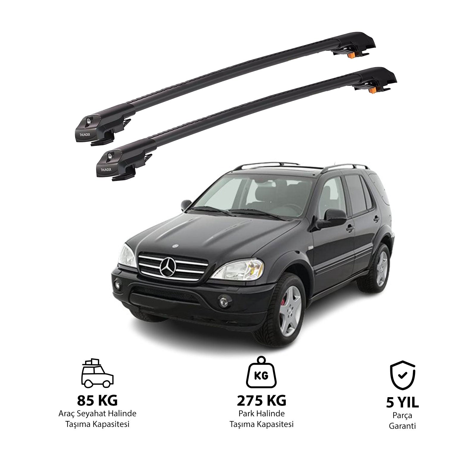 MERCEDES-BENZ M-CLASS 1998-2005 TRX1 Thunder Carrier Barres transversales pour galerie de toit de voiture, 2 barres