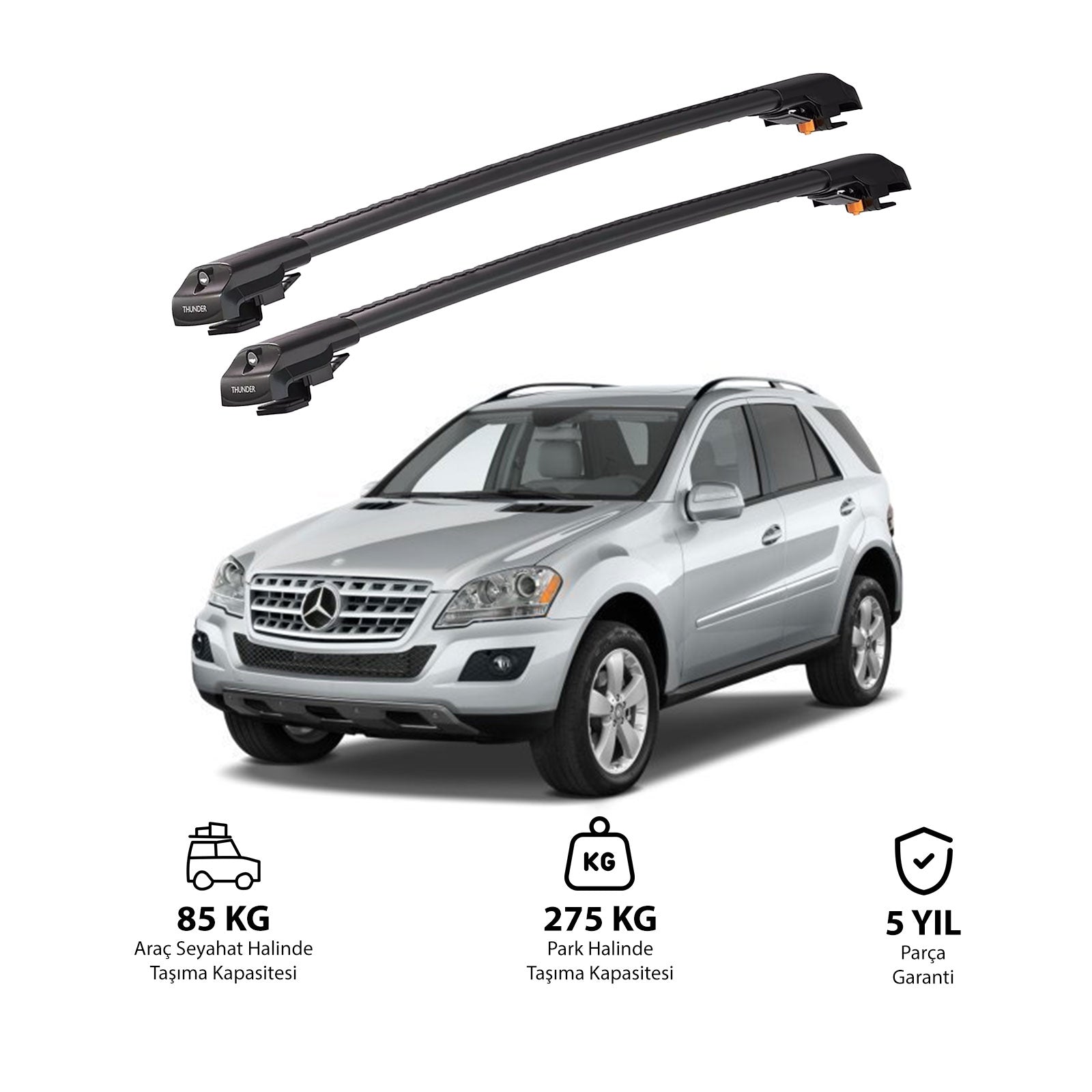 MERCEDES-BENZ M-CLASS 2006-2011 TRX1 Thunder Carrier Barres transversales pour galerie de toit de voiture, 2 barres