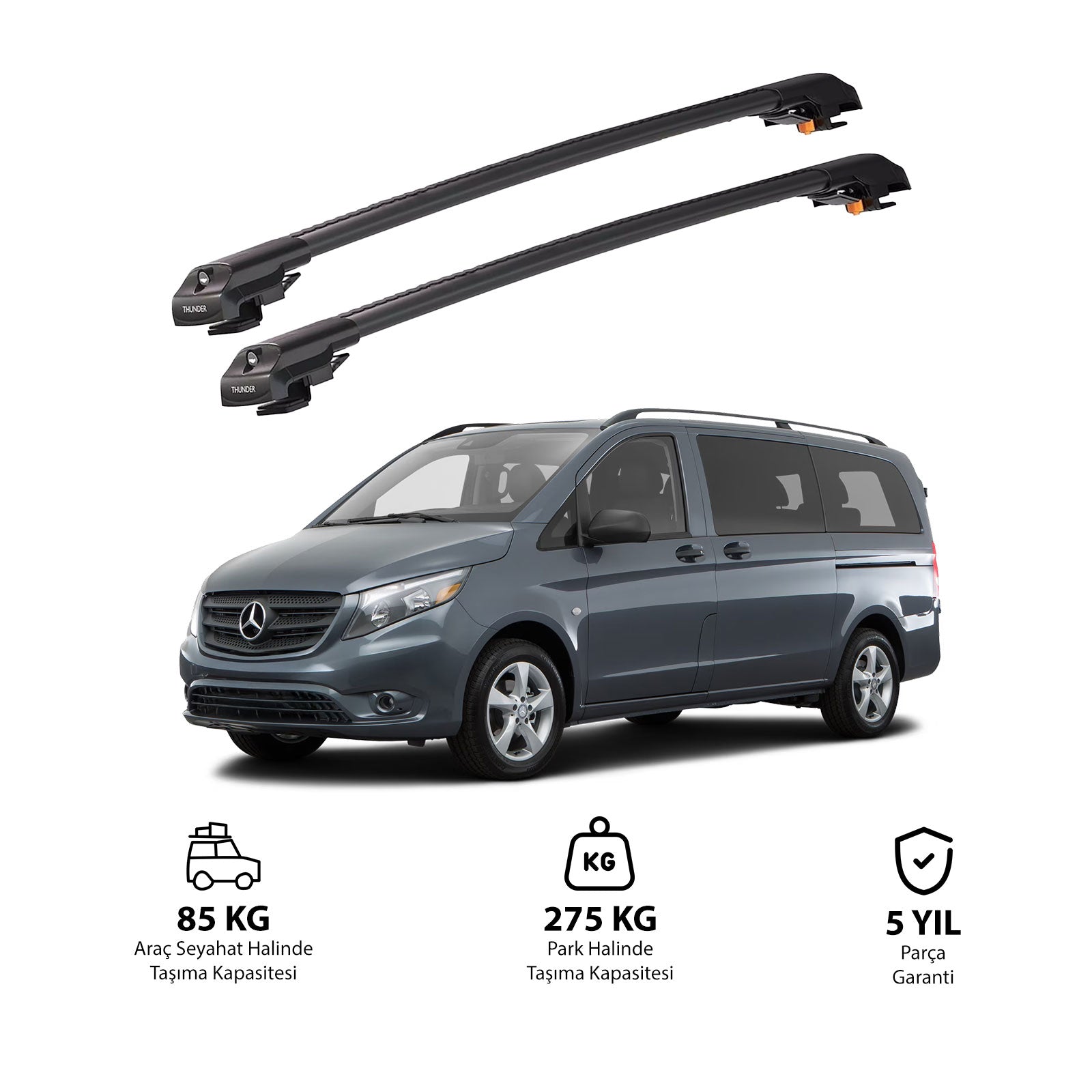 MERCEDES-BENZ METRIS 2015 et modèles ultérieurs TRX1 Thunder Carrier Barres transversales pour galerie de toit de voiture, 2 barres