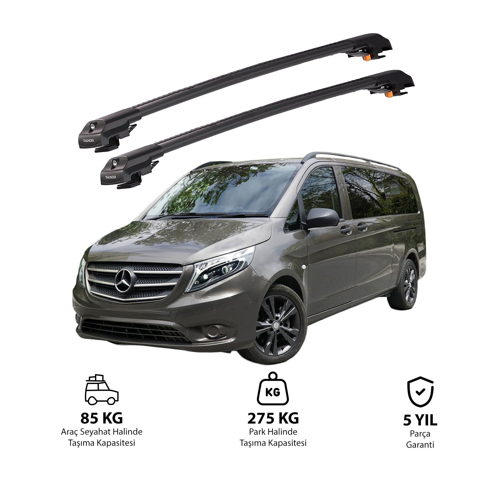 MERCEDES-BENZ TOURER 2015 et modèles ultérieurs TRX1 Thunder Carrier Barres transversales pour galerie de toit de voiture, 2 barres