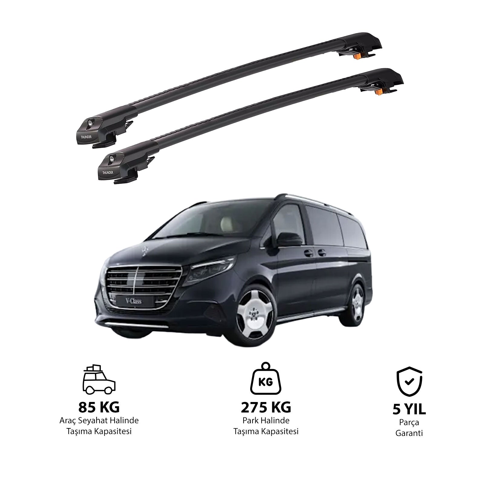 MERCEDES-BENZ V-CLASS 2015 et modèles ultérieurs TRX1 Thunder Carrier Barres transversales pour galerie de toit de voiture, 2 barres