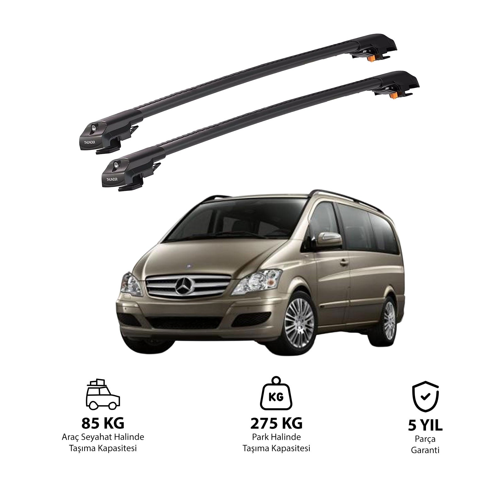 MERCEDES-BENZ VIANO 2003-2014 TRX1 Thunder Carrier Barres transversales pour galerie de toit de voiture, 2 barres