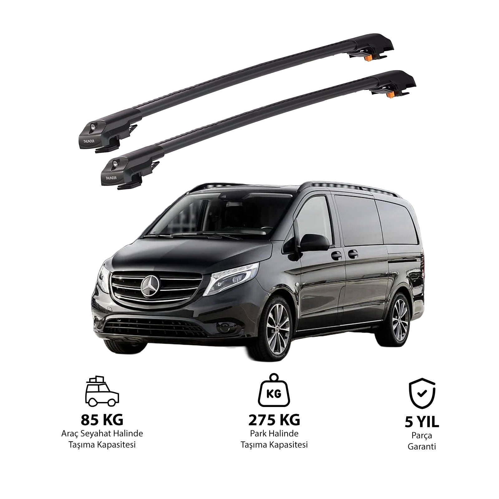 MERCEDES-BENZ VITO 2015 et modèles ultérieurs TRX1 Thunder Carrier Barres transversales pour galerie de toit de voiture, 2 barres