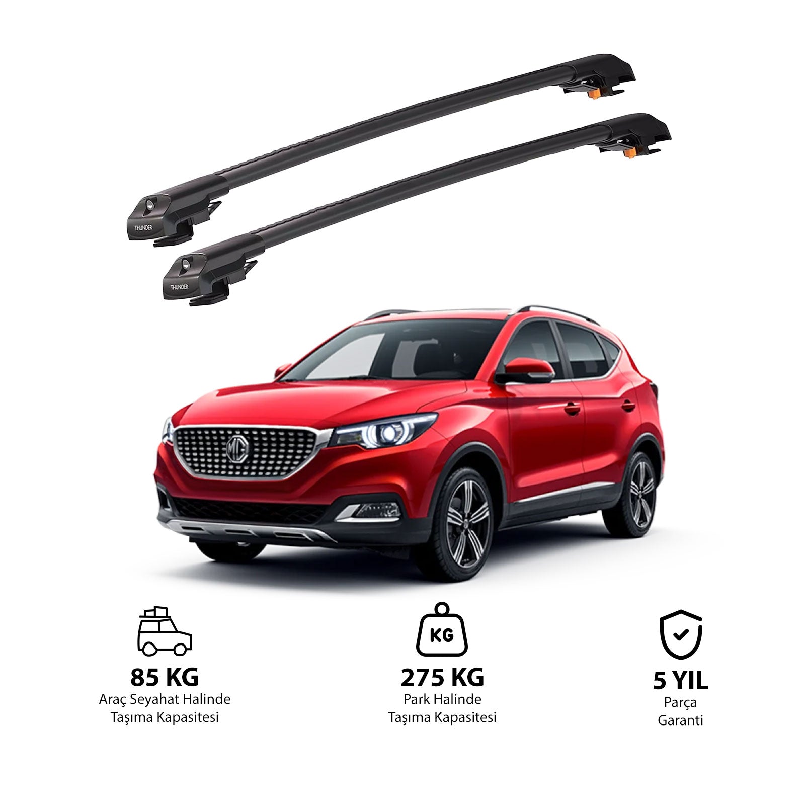 MG ZS CROSSOVER 2018 et modèles ultérieurs TRX1 Thunder Carrier Barres transversales pour galerie de toit de voiture, 2 barres