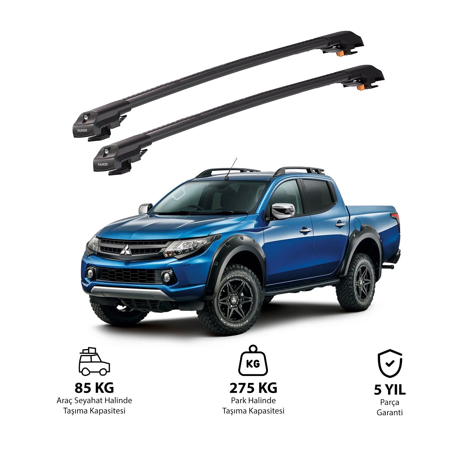 MITSUBISHI L200 2015 et modèles ultérieurs TRX1 Thunder Carrier Barres transversales pour galerie de toit de voiture, 2 barres
