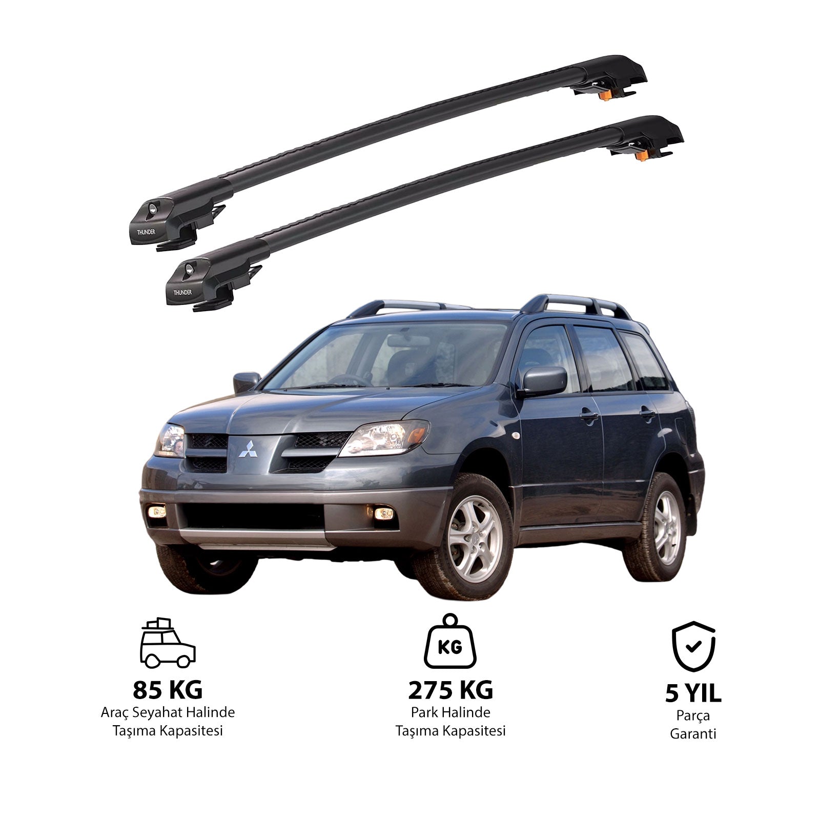MITSUBISHI OUTLANDER 2003-2006 TRX1 Thunder Carrier Barres transversales pour galerie de toit de voiture, 2 barres