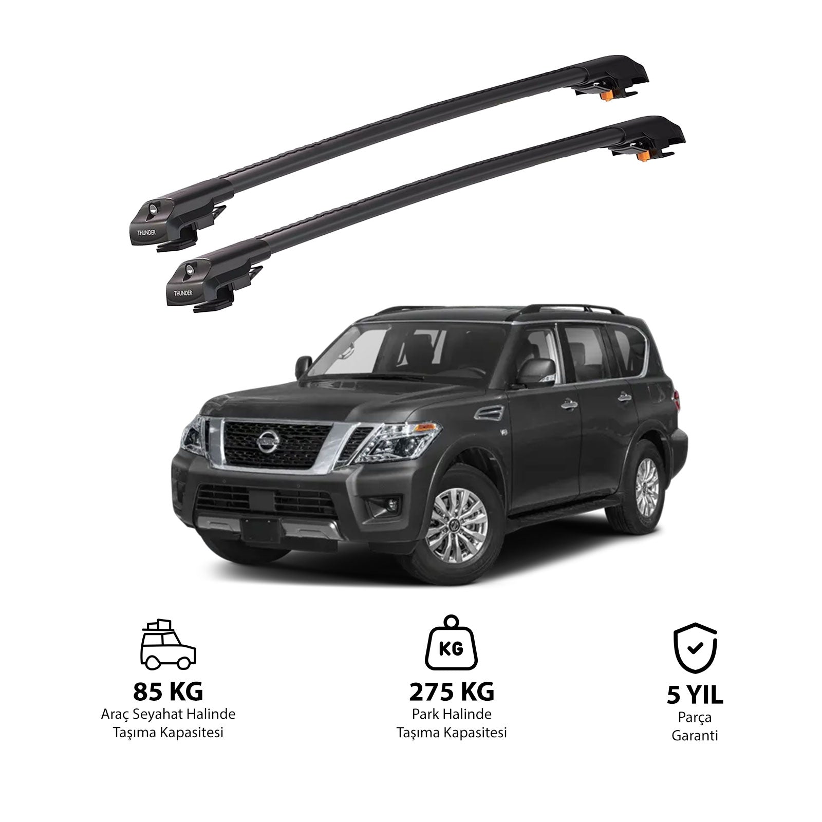 NISSAN ARMADA 2017 et modèles ultérieurs TRX1 Thunder Carrier Barres transversales pour galerie de toit de voiture, 2 barres