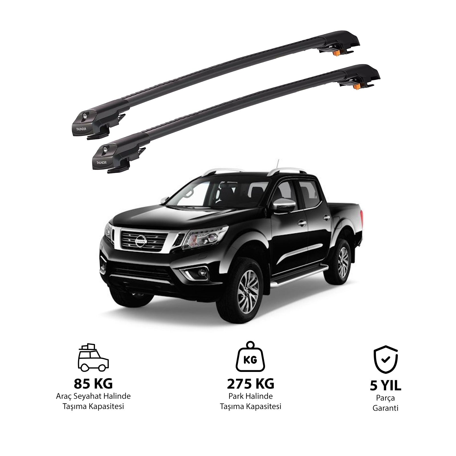 NISSAN NP300 (D23) 2015 et modèles ultérieurs TRX1 Thunder Carrier Barres transversales pour galerie de toit de voiture, 2 barres
