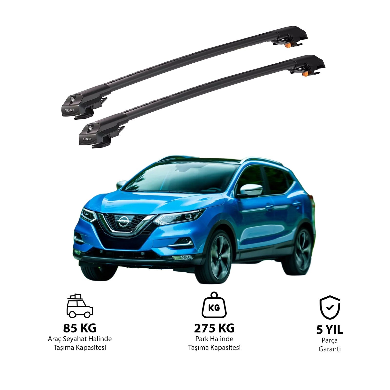NISSAN QASHQAI 2014-2020 TRX1 Thunder Carrier Barres transversales pour galerie de toit de voiture, 2 barres