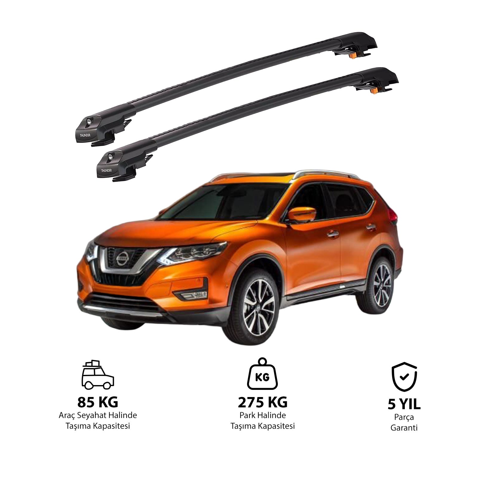 NISSAN X-TRAIL 2014-2020 TRX1 Thunder Carrier Barres transversales pour galerie de toit de voiture, 2 barres