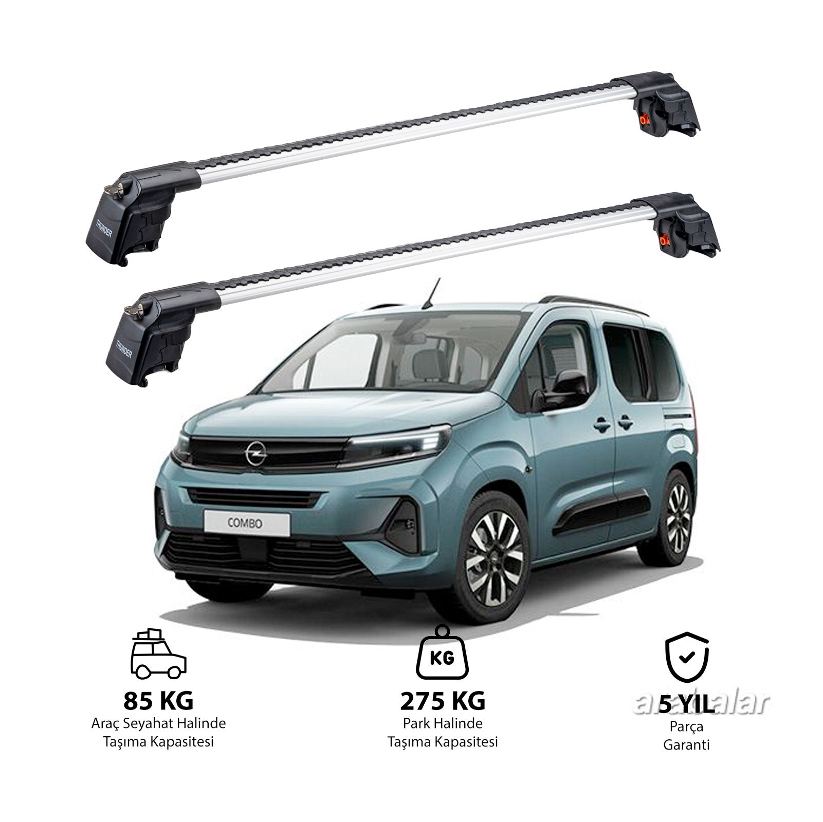OPEL COMBO 2024  et modèles ultérieurs TRX2 Thunder Carrier Barres transversales pour galerie de toit 2 barres