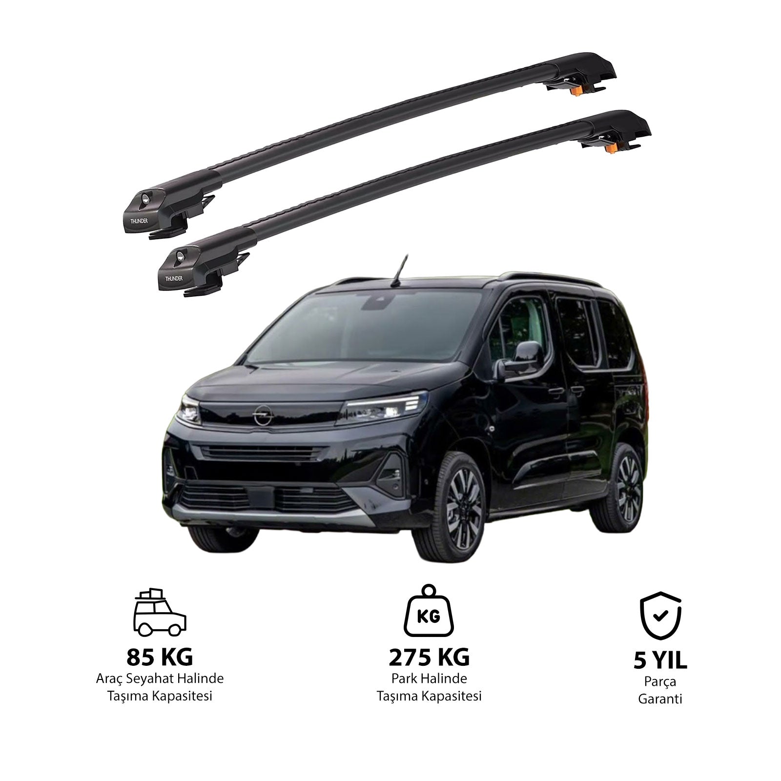 OPEL COMBO E 2019 et modèles ultérieurs TRX1 Thunder Carrier Barres transversales pour galerie de toit de voiture, 2 barres
