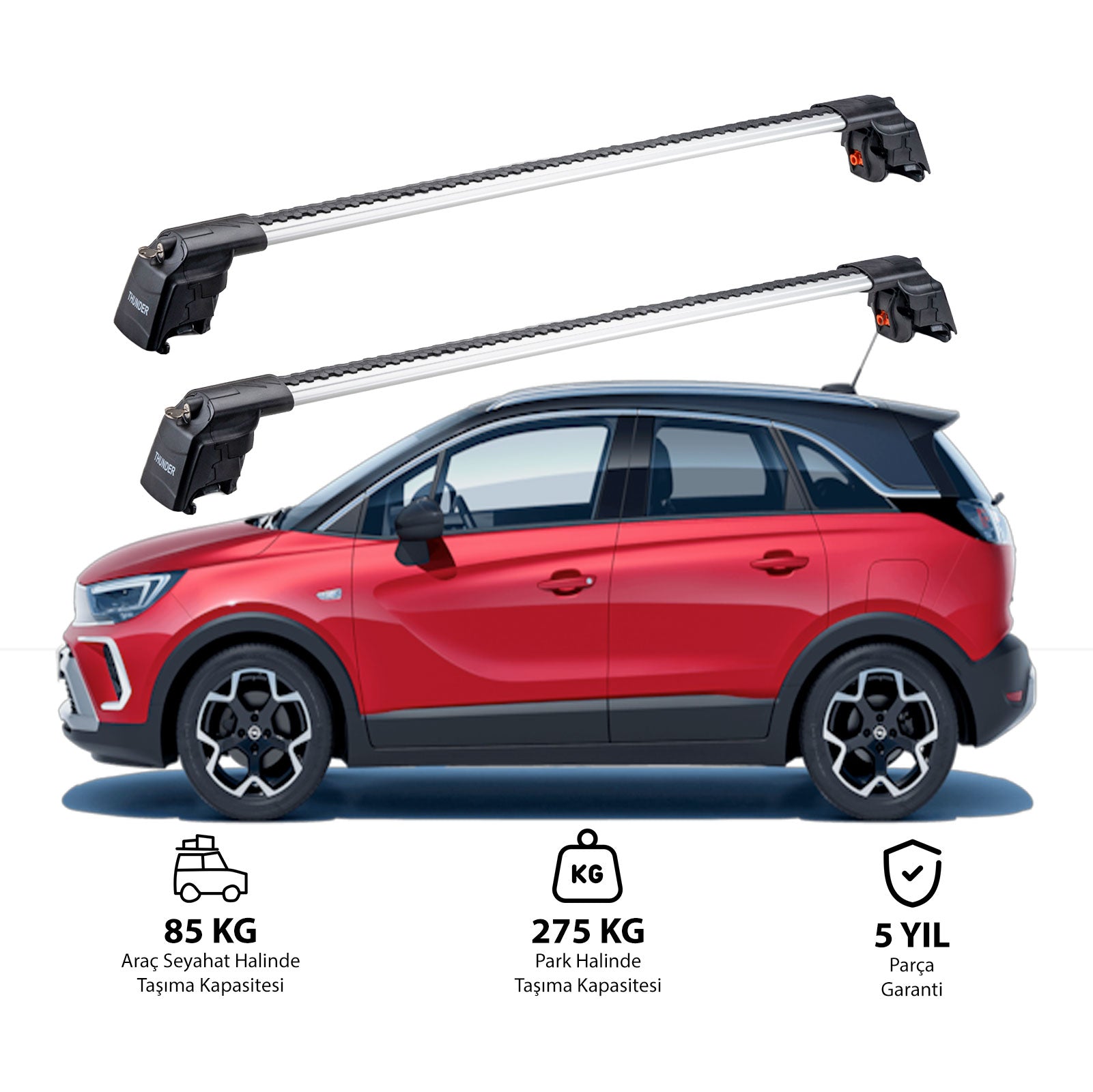 OPEL CROSSLAND S 2017-2020 TRX2 Thunder Carrier Barres transversales pour galerie de toit 2 barres