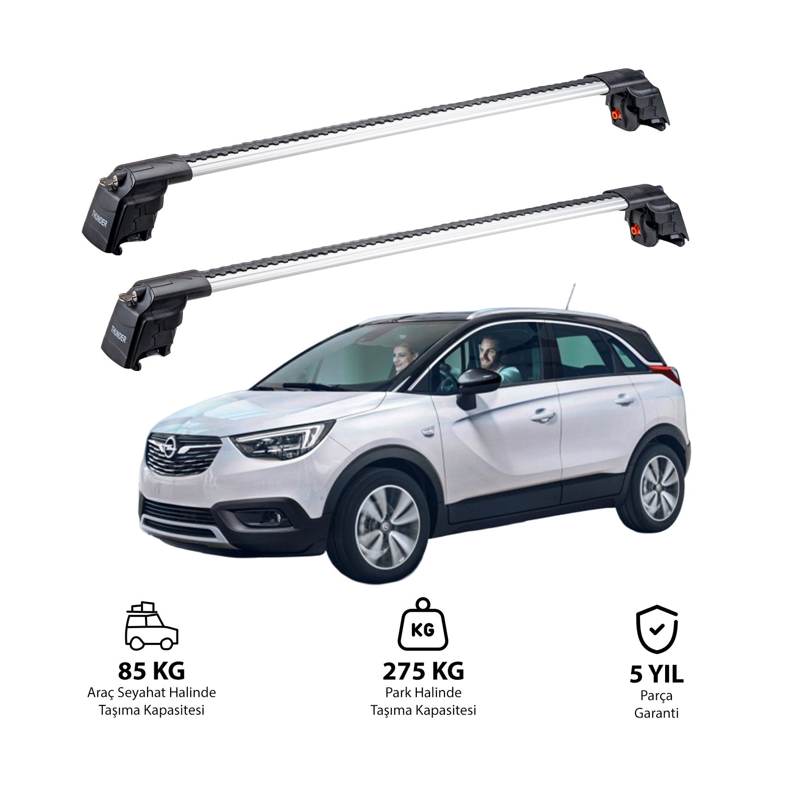 OPEL CROSSLAND X 2017-2020 TRX2 Thunder Carrier Barres transversales pour galerie de toit 2 barres