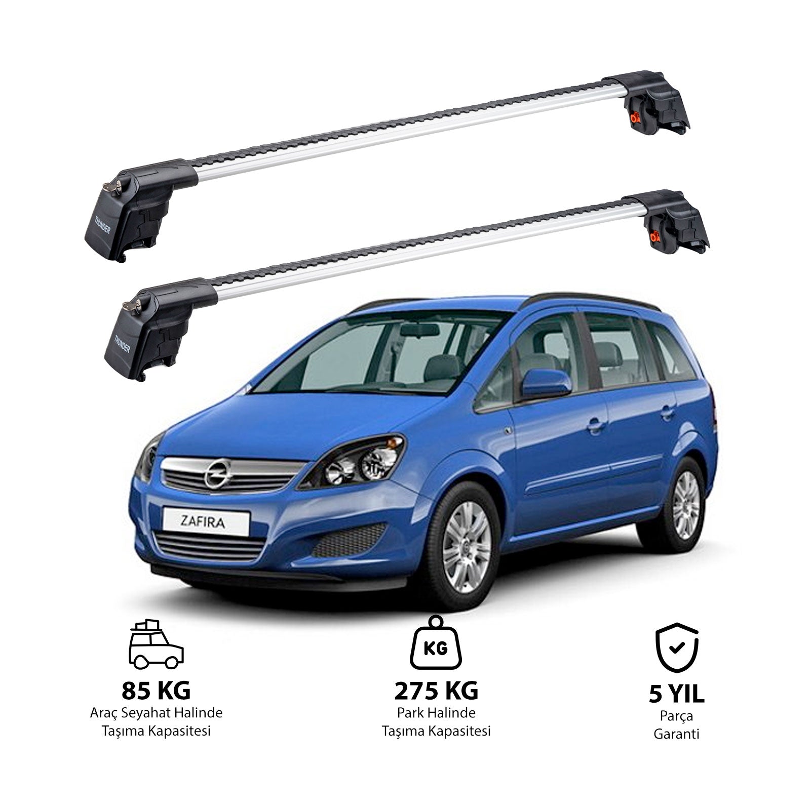 OPEL ZAFIRA FAMILY C 2011-2014 TRX2 Thunder Carrier Barres transversales pour galerie de toit 2 barres