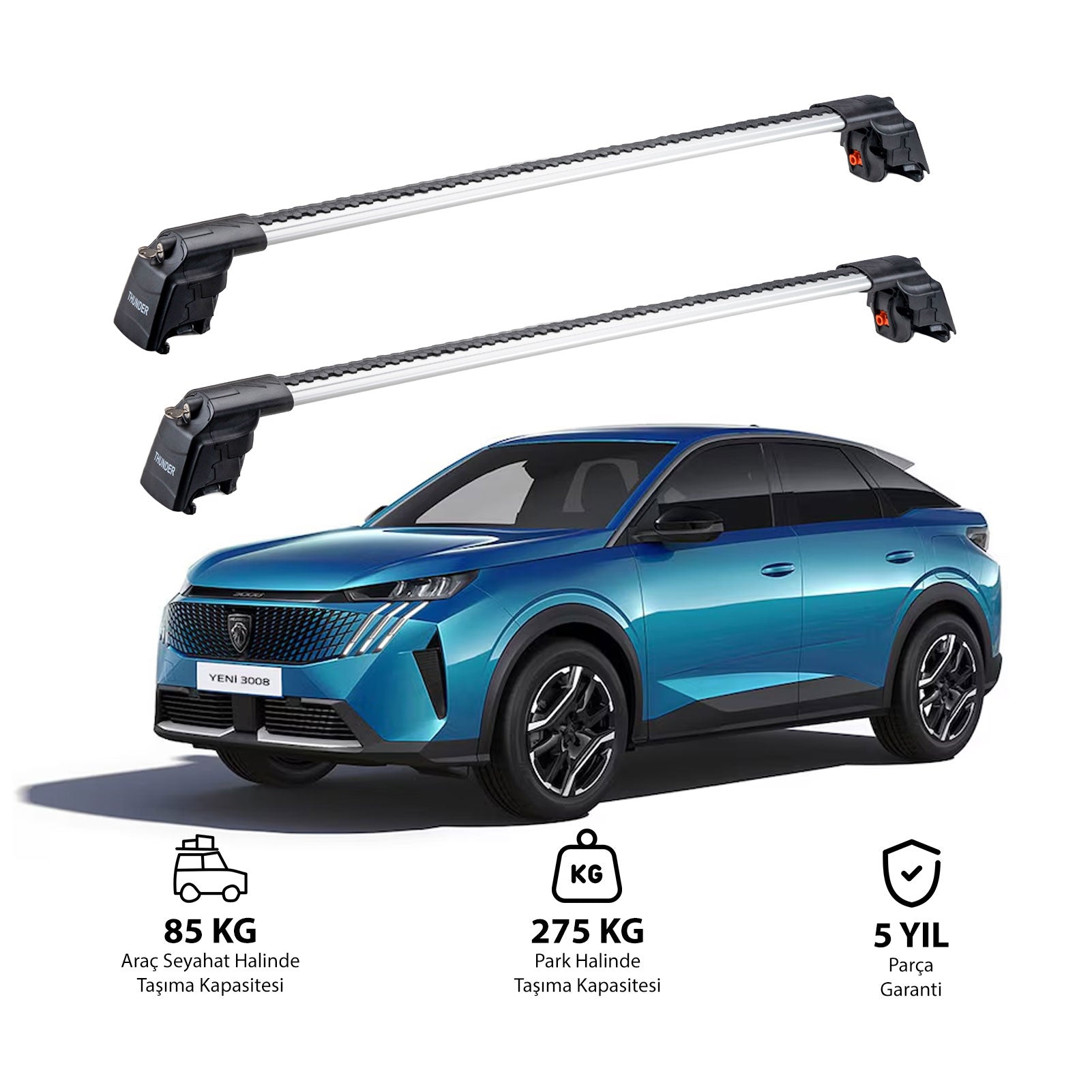 PEUGEOT 3008 2017 et modèles ultérieurs TRX2 Thunder Carrier Barres transversales pour galerie de toit 2 barres