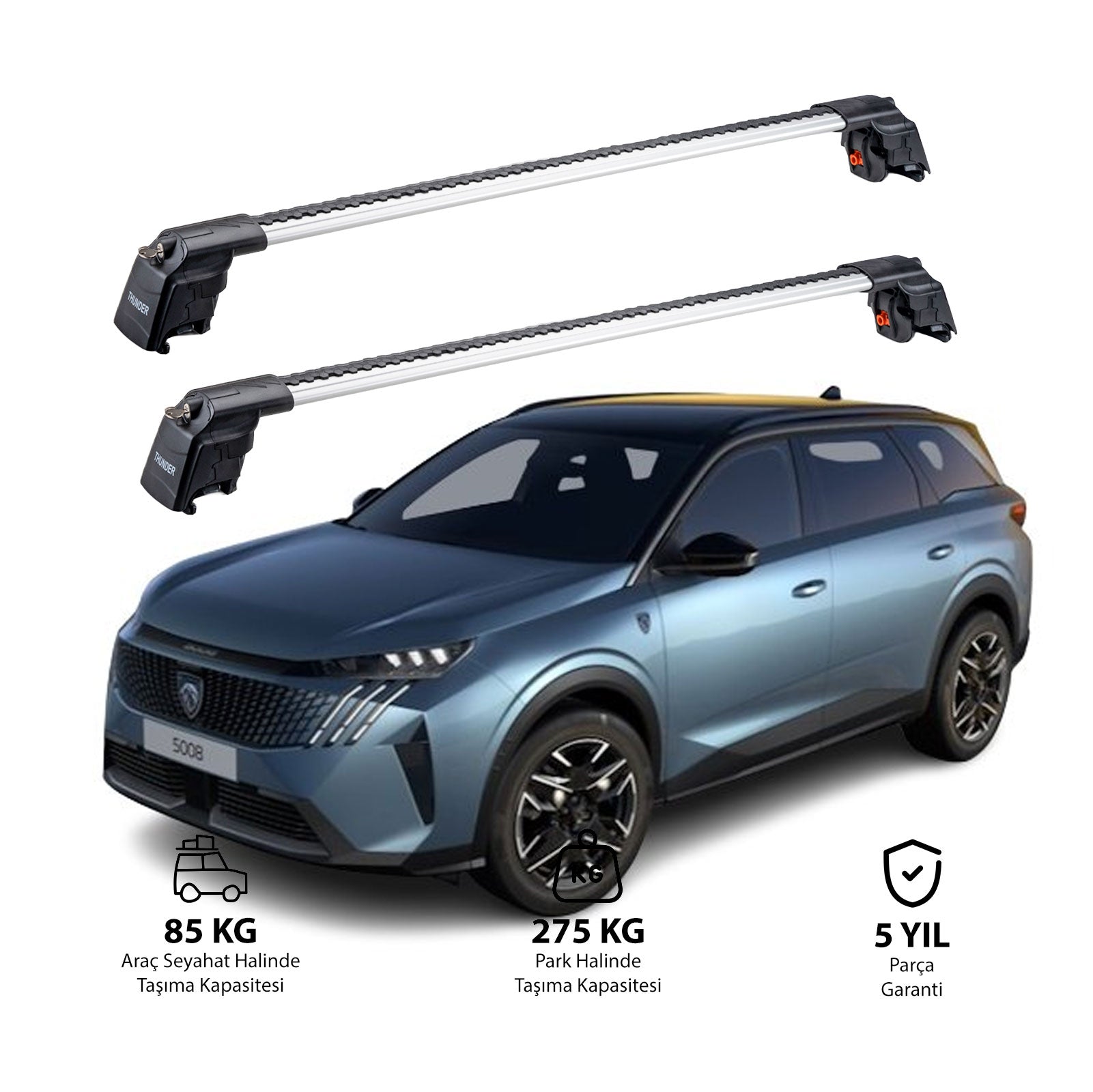 PEUGEOT 5008-E 2024 et modèles ultérieurs TRX2 Thunder Carrier Barres transversales pour galerie de toit 2 barres