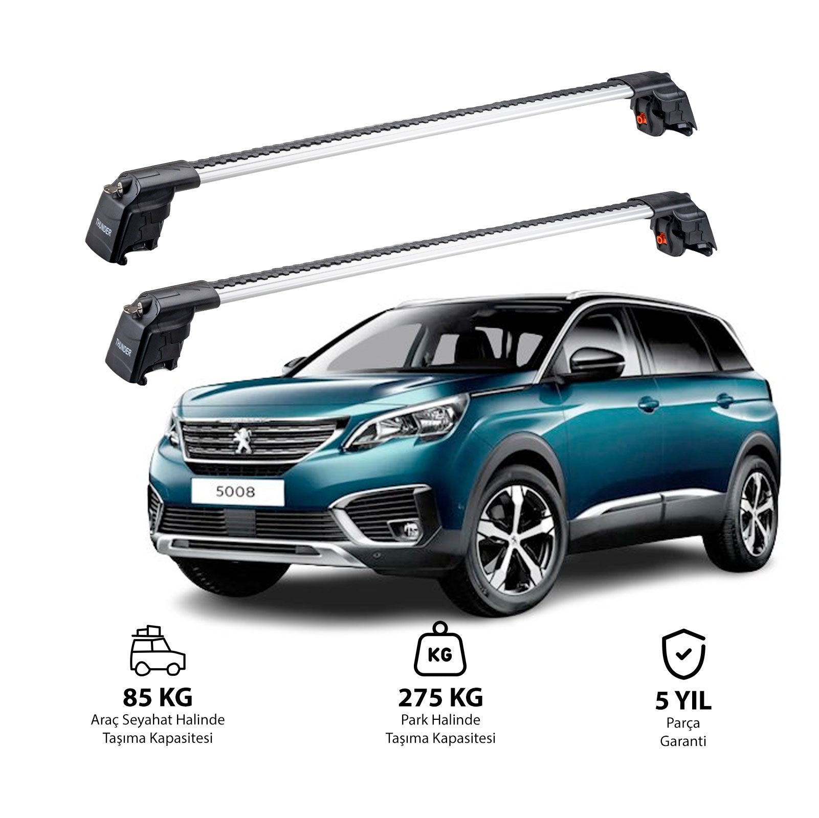 PEUGEOT 5008 2017 et modèles ultérieurs TRX2 Thunder Carrier Barres transversales pour galerie de toit 2 barres