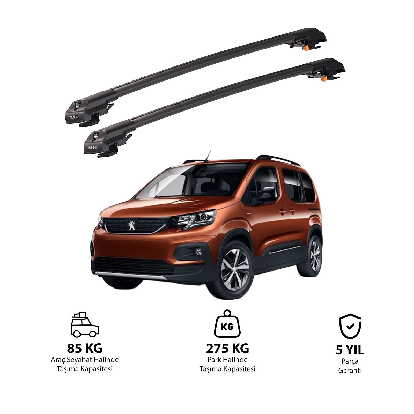 PEUGEOT RIFTER 2019-2023 TRX1 Thunder Carrier Barres transversales pour galerie de toit de voiture, 2 barres