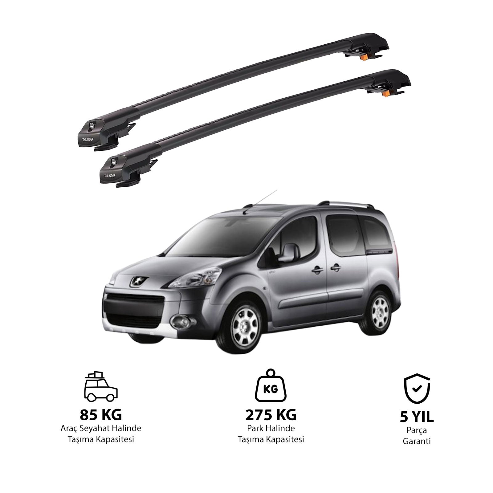 PEUGEOT TEPEE PARTNER 2008-2018 TRX1 Thunder Carrier Barres transversales pour galerie de toit de voiture, 2 barres