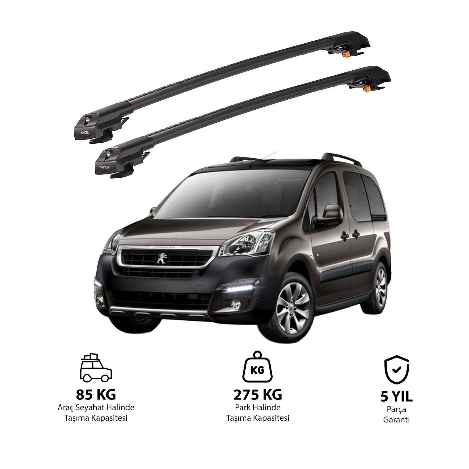 PEUGEOT TEPEE PARTNER 2018 et modèles ultérieurs TRX1 Thunder Carrier Barres transversales pour galerie de toit de voiture, 2 barres