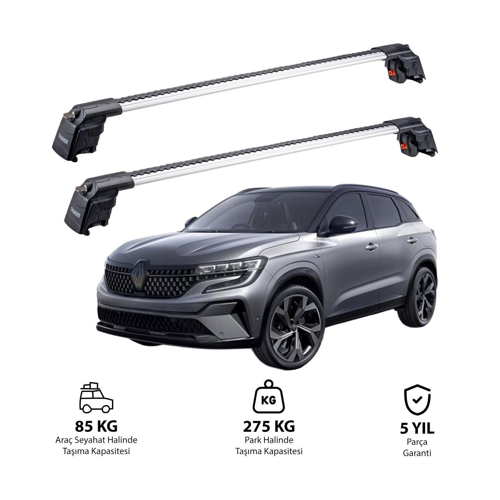 RENAULT AUSTRAL 2022 et modèles ultérieurs TRX2 Thunder Carrier Barres transversales pour galerie de toit 2 barres