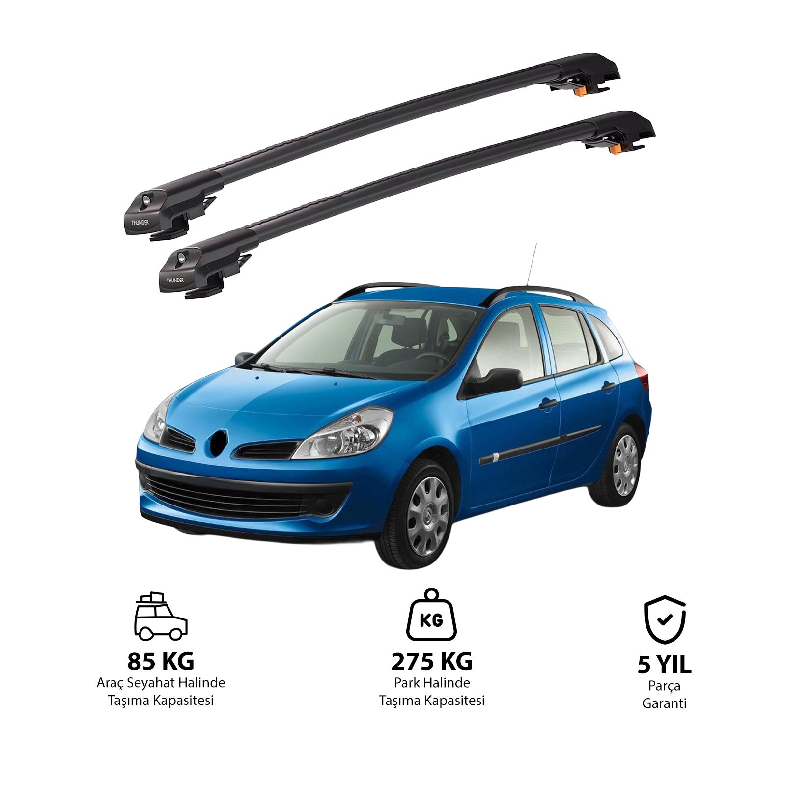 RENAULT CLIO 2007-2012 TRX1 Thunder Carrier Barres transversales pour galerie de toit de voiture, 2 barres