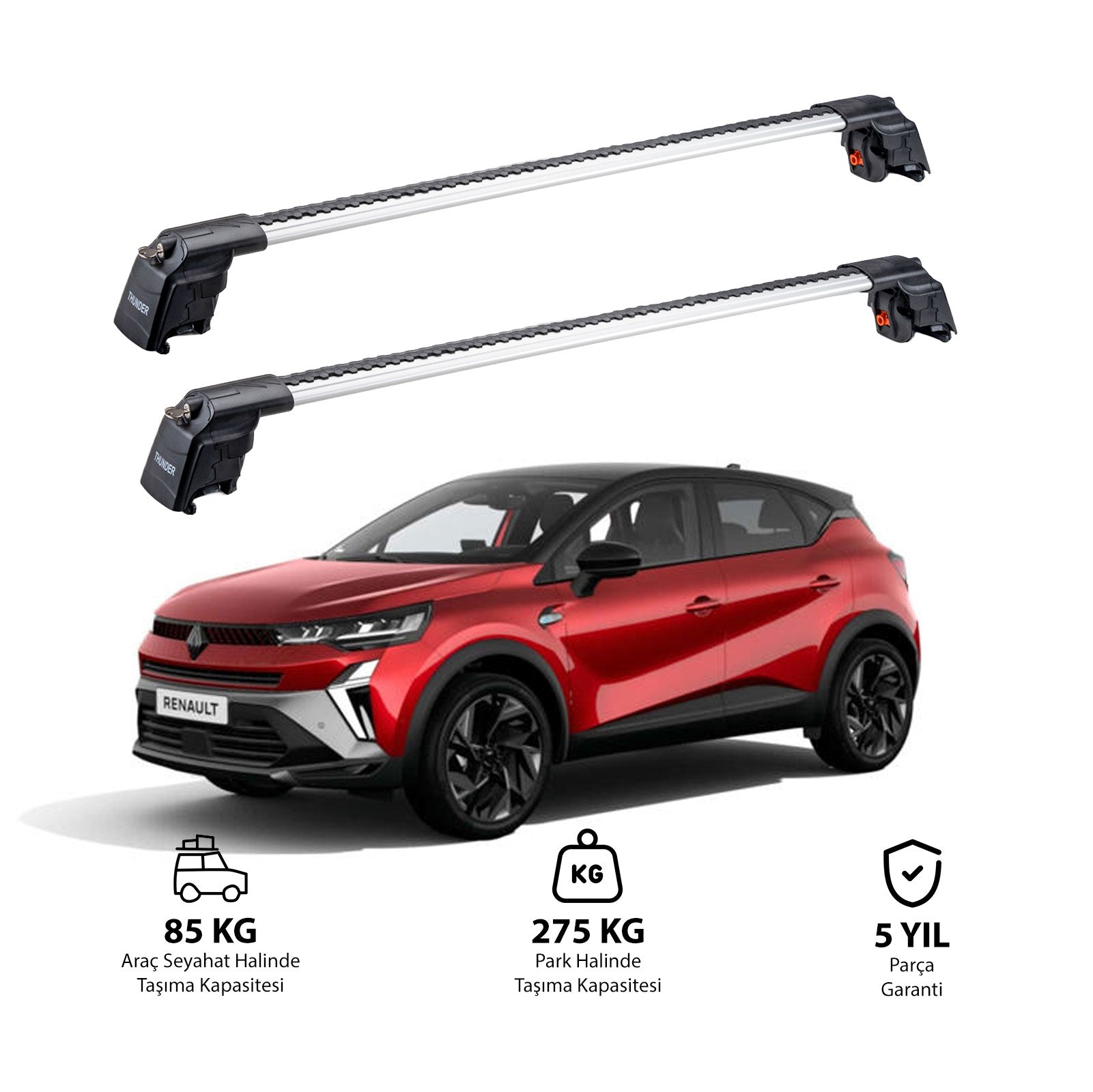 RENAULT CAPTUR 2020 et modèles ultérieurs TRX2 Thunder Carrier Barres transversales pour galerie de toit 2 barres