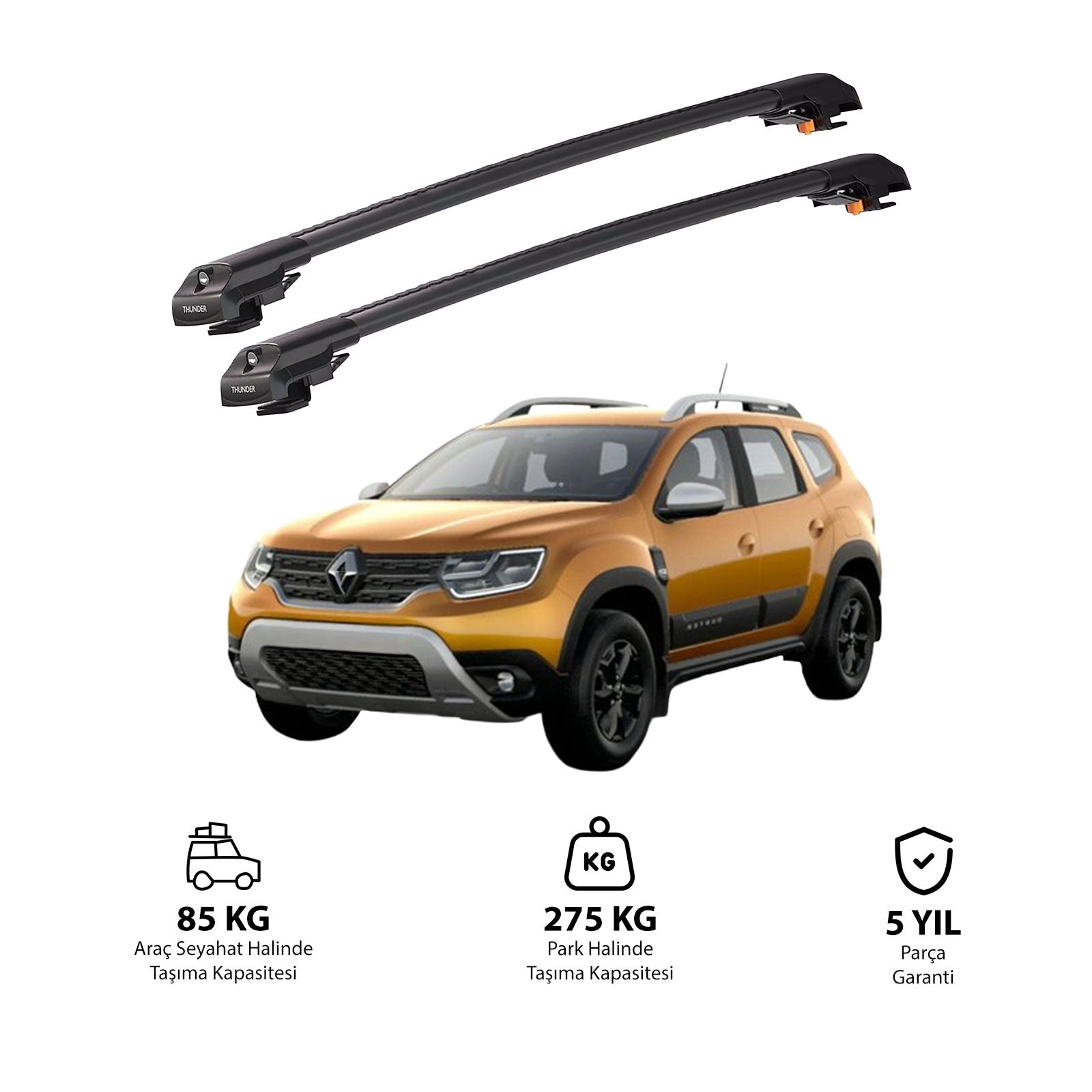 RENAULT DUSTER 2018 et modèles ultérieurs TRX1 Thunder Carrier Barres transversales pour galerie de toit de voiture, 2 barres