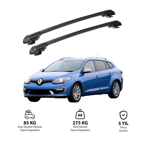 RENAULT MEGANE 2009-2016 TRX1 Thunder Carrier Barres transversales pour galerie de toit de voiture, 2 barres