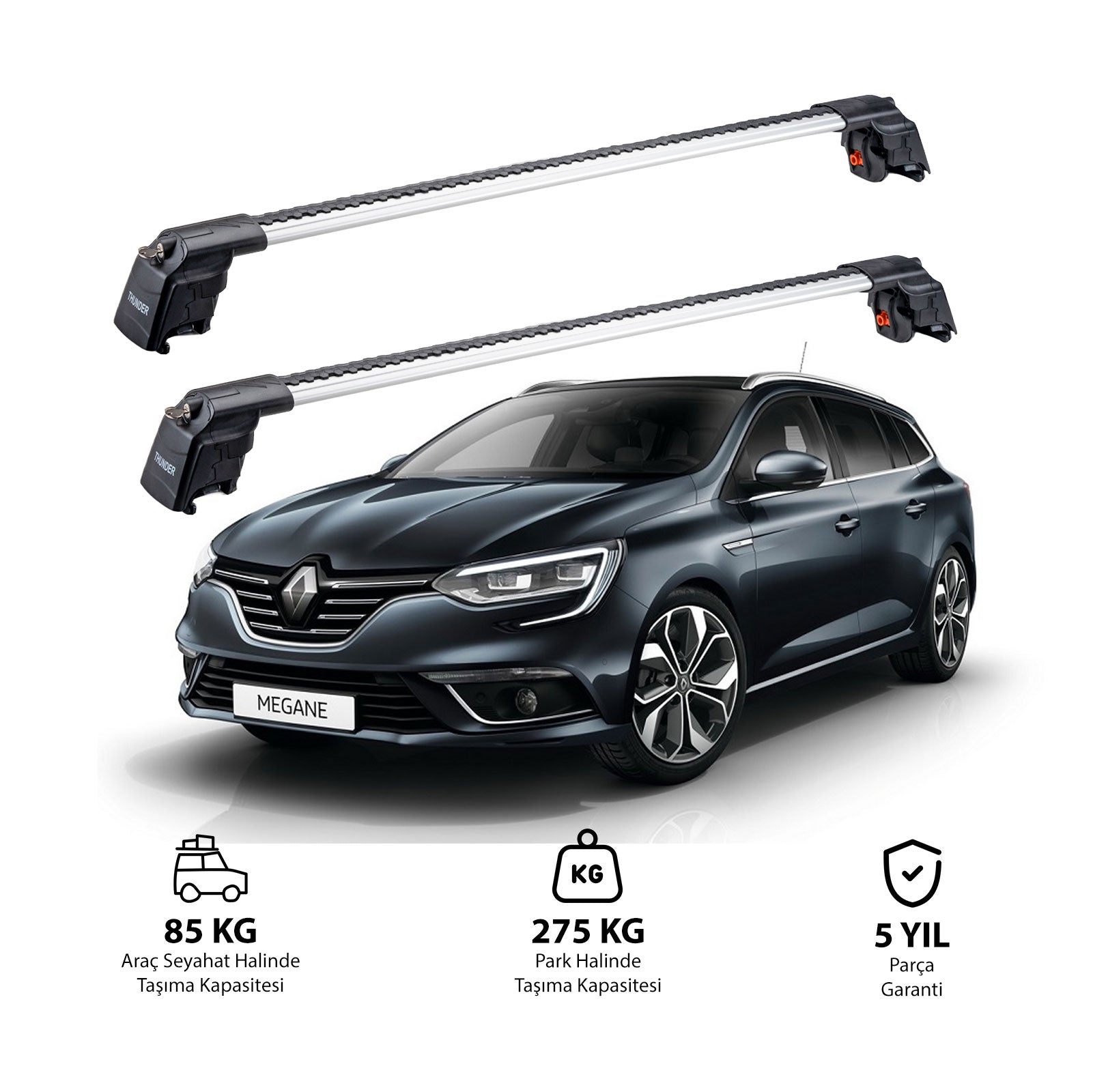 RENAULT MEGANE GRAND TOUR 2016 et modèles ultérieurs TRX2 Thunder Carrier Barres transversales pour galerie de toit 2 barres