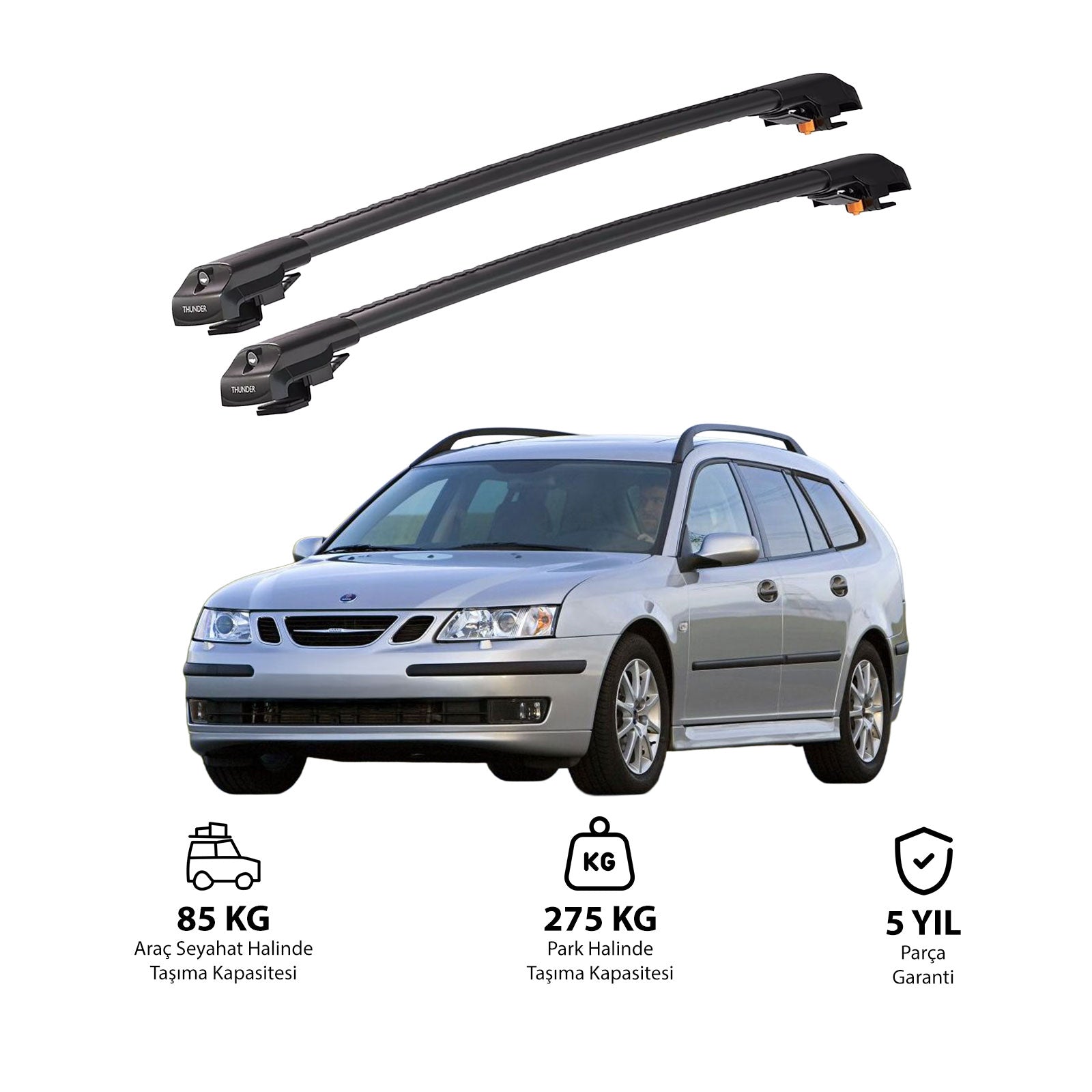 SAAB 9-3 SPORTWAGON 2006-2012 TRX1 Thunder Carrier Barres transversales pour galerie de toit de voiture, 2 barres