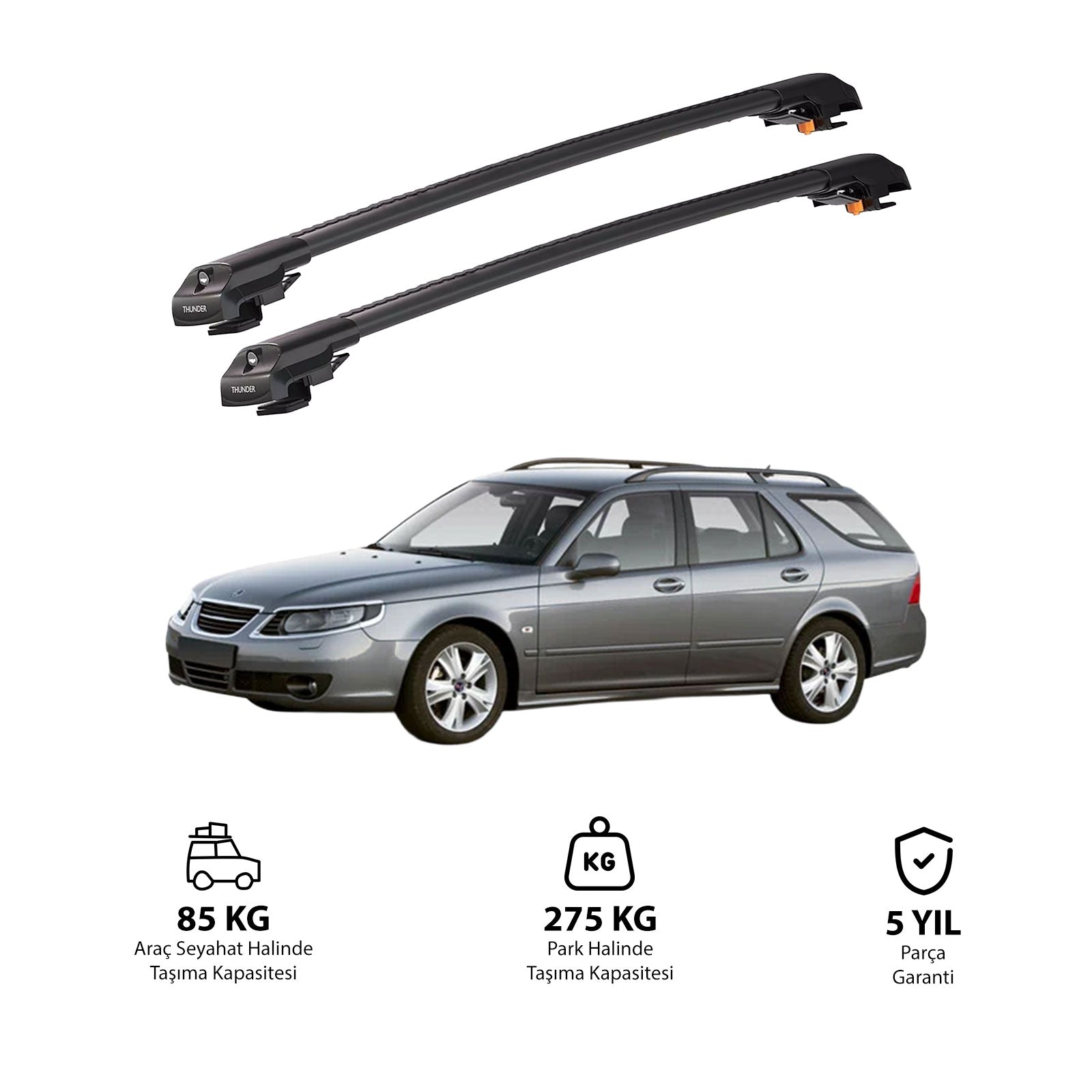 SAAB 9-5 1998-2010 TRX1 Thunder Carrier Barres transversales pour galerie de toit de voiture, 2 barres