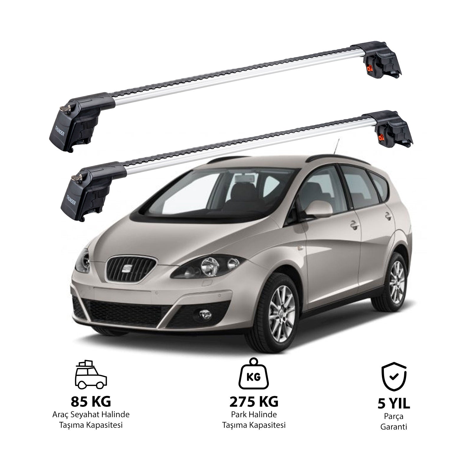 SEAT ALTEA XL 2006-2015 TRX2 Thunder Carrier Barres transversales pour galerie de toit 2 barres