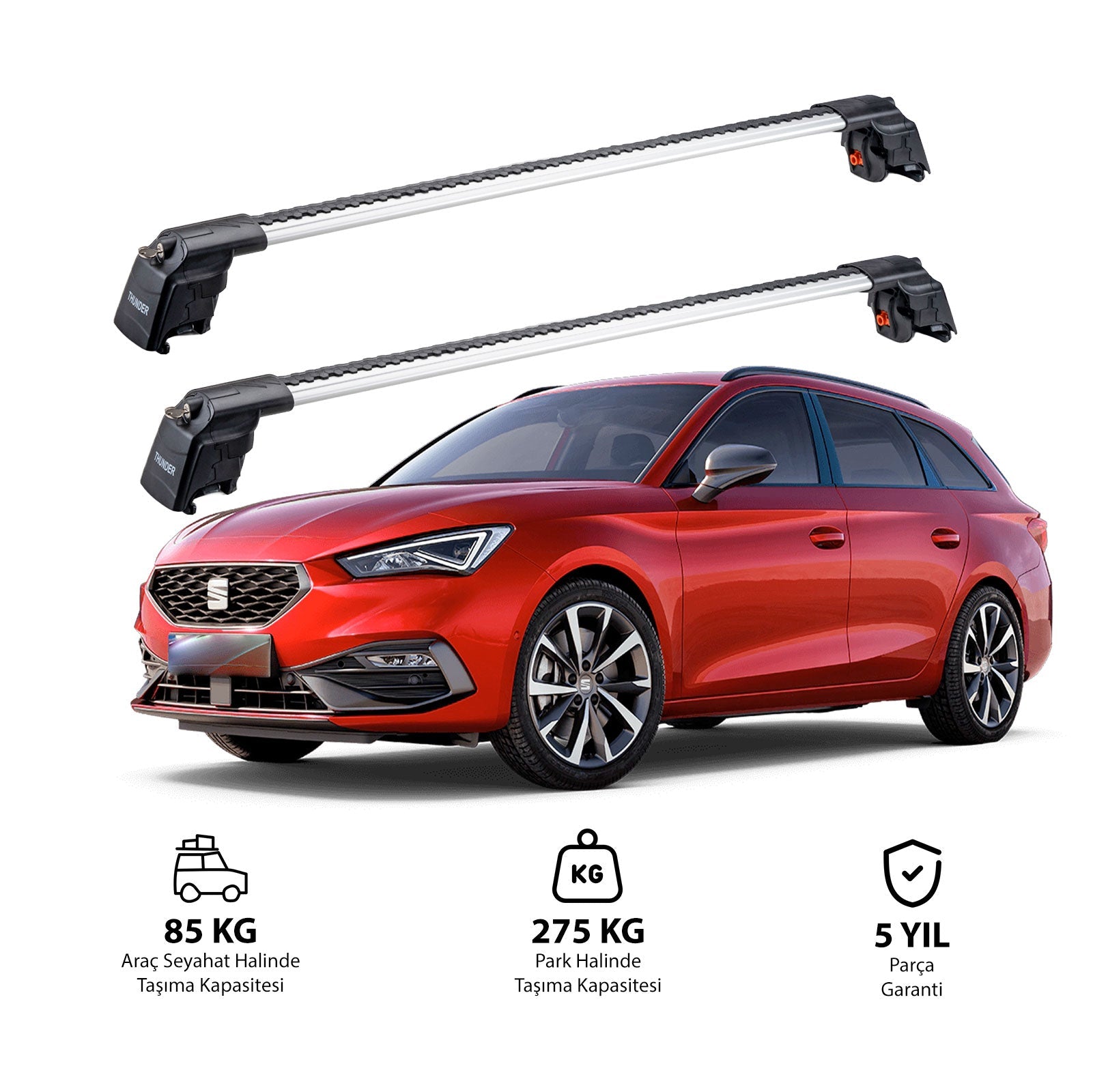 SEAT LEON MK4 ST 2021 et modèles ultérieurs TRX2 Thunder Carrier Barres transversales pour galerie de toit 2 barres