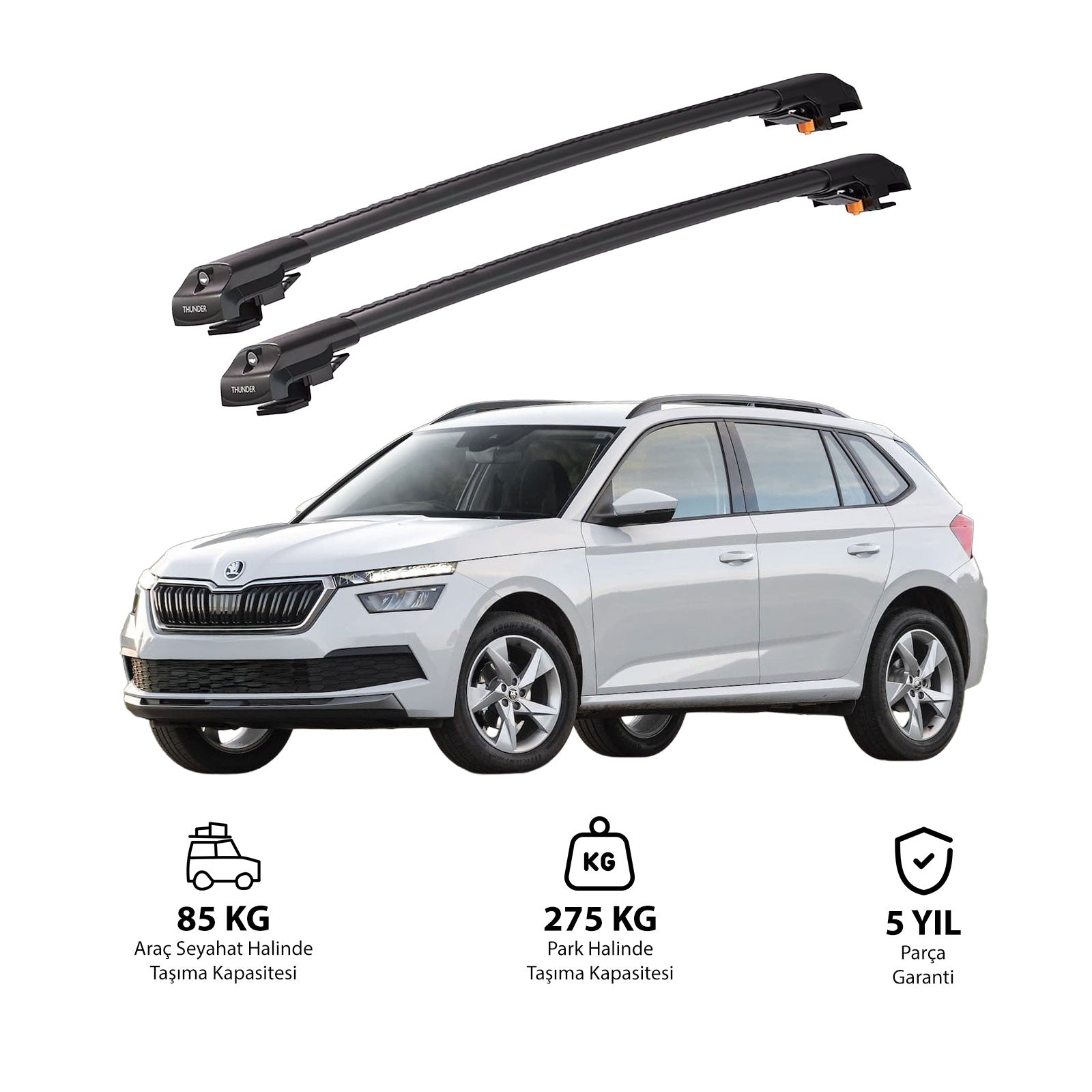 SKODA KAMIQ 2019 et modèles ultérieurs TRX1 Thunder Carrier Barres transversales pour galerie de toit de voiture, 2 barres