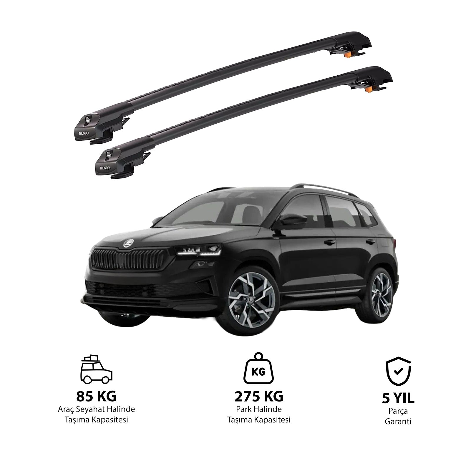 SKODA KAROQ 2017 et modèles ultérieurs TRX1 Thunder Carrier Barres transversales pour galerie de toit de voiture, 2 barres