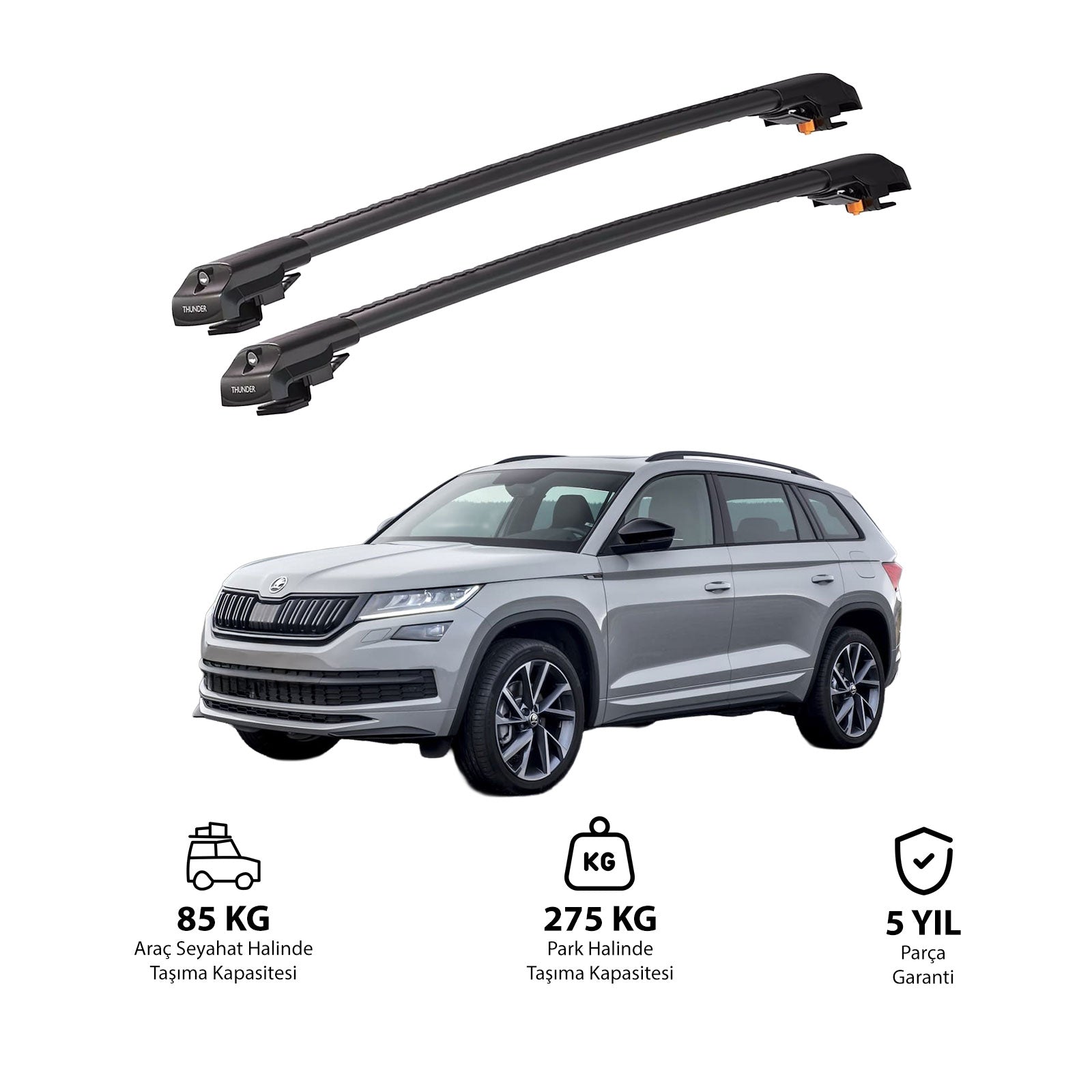 SKODA KODIAQ 2017 et modèles ultérieurs TRX1 Thunder Carrier Barres transversales pour galerie de toit de voiture, 2 barres