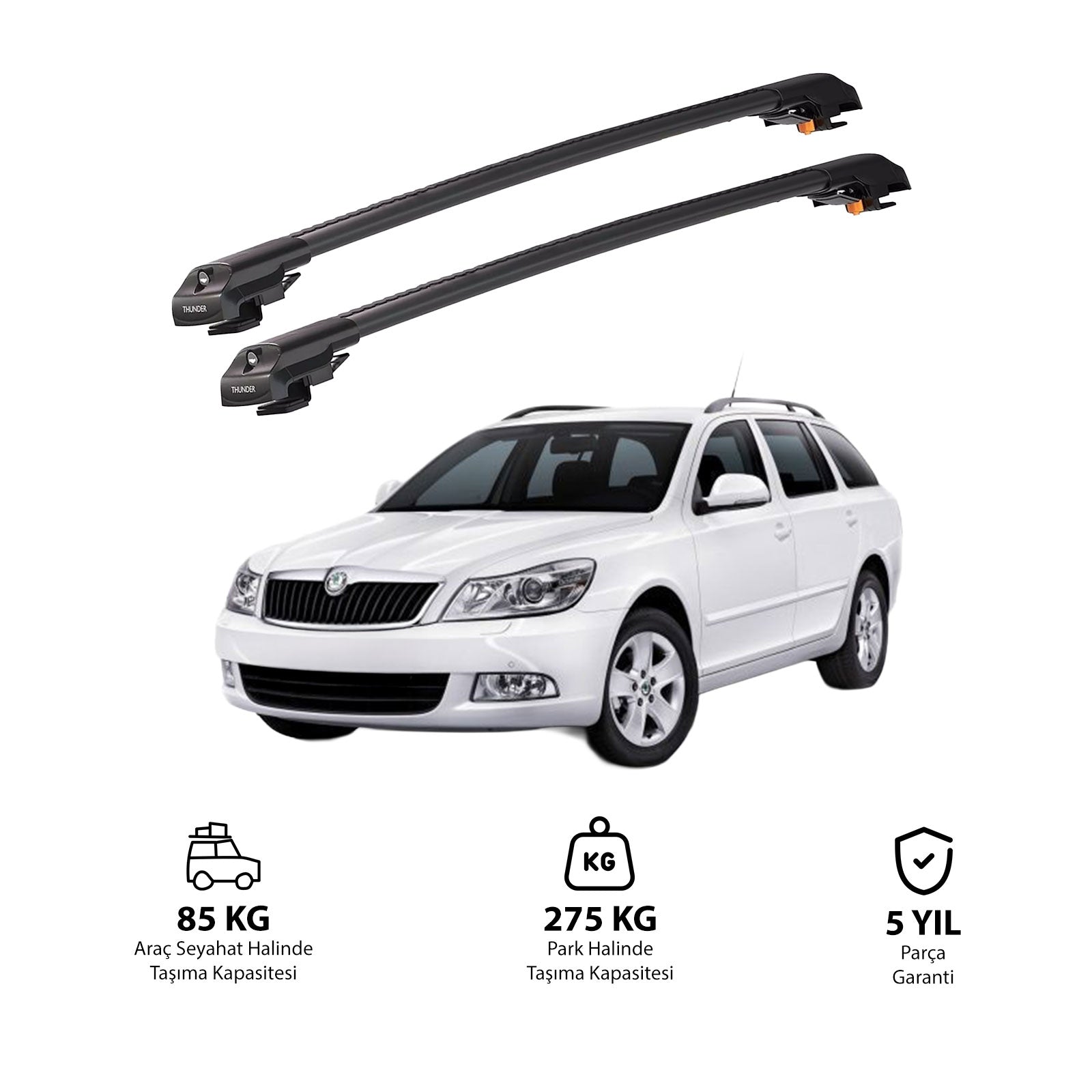 SKODA OCTAVIA 2004-2012 TRX1 Thunder Carrier Barres transversales pour galerie de toit de voiture, 2 barres