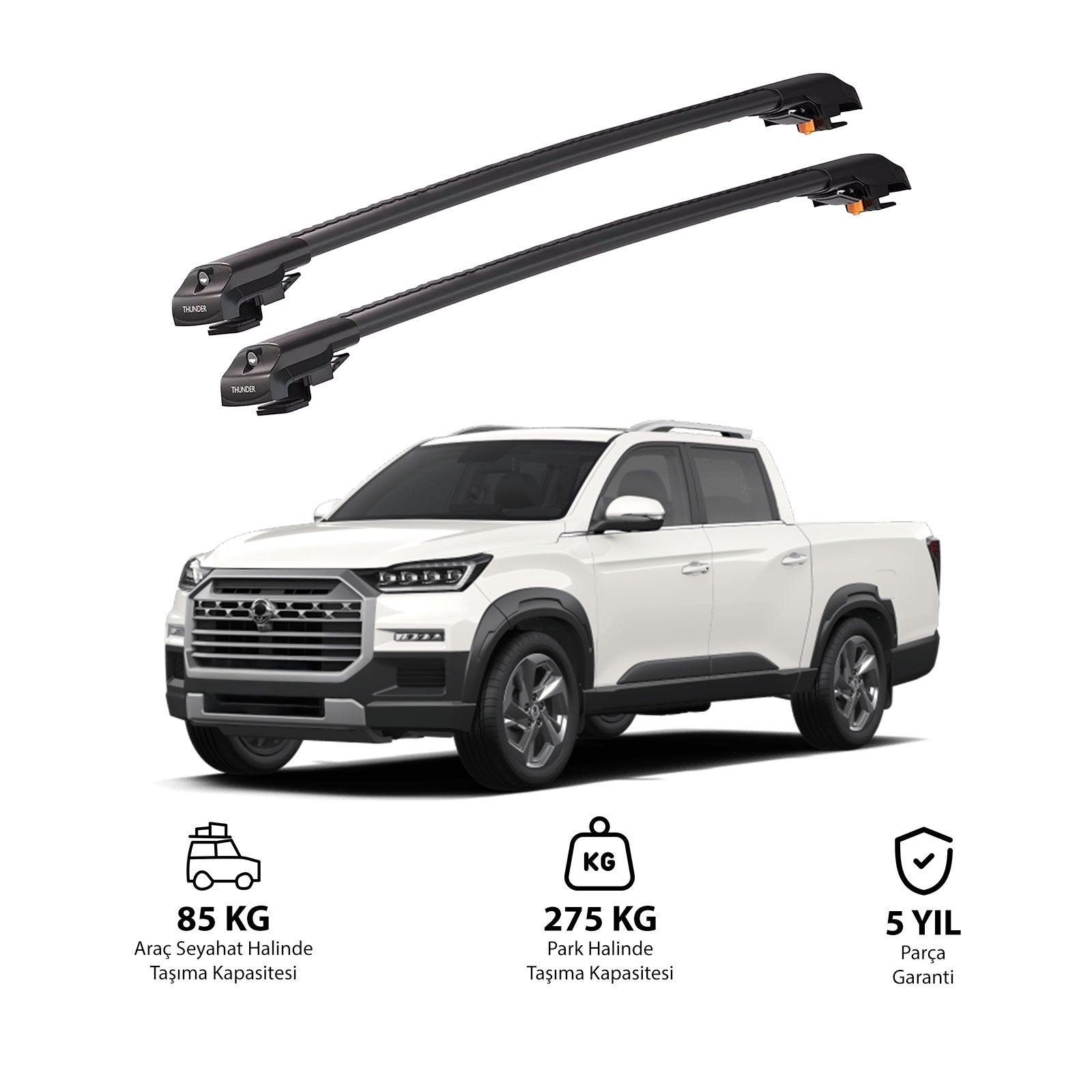 SSANGYONG GRAND MUSSO 2024 2025 TRX1 Thunder Carrier Barres transversales pour galerie de toit de voiture, 2 barres