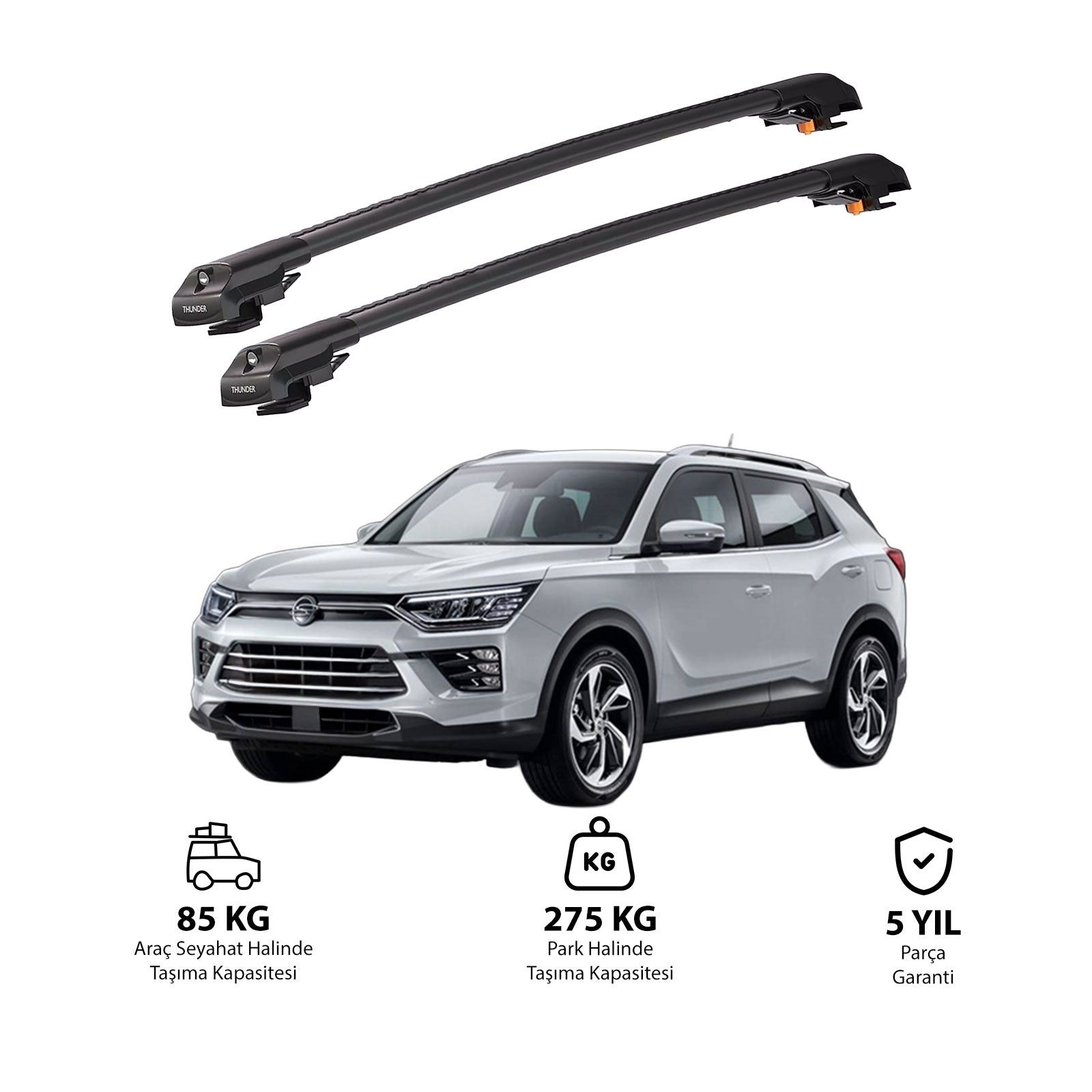 SSANGYONG KORANDO 2019 et modèles ultérieurs TRX1 Thunder Carrier Barres transversales pour galerie de toit de voiture, 2 barres