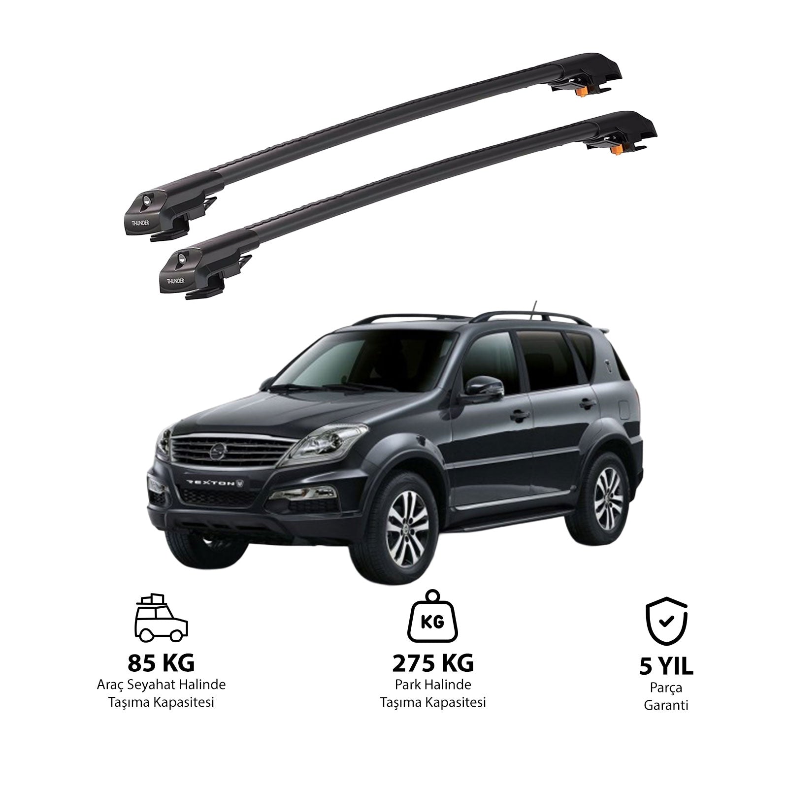 SSANGYONG REXTON 2006-2012 TRX1 Thunder Carrier Barres transversales pour galerie de toit de voiture, 2 barres